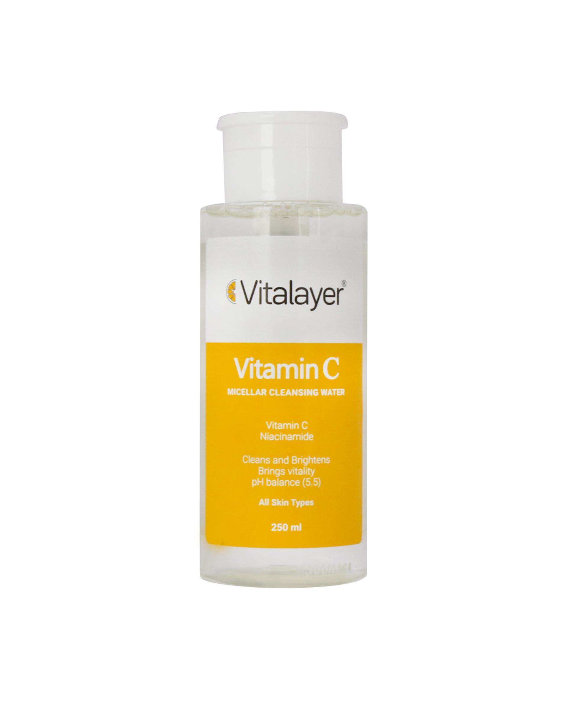 محلول پاک کننده آرایش ویتامین سی ویتالیر Vitalayer مدل Vitamin C مناسب انواع پوست 250ml