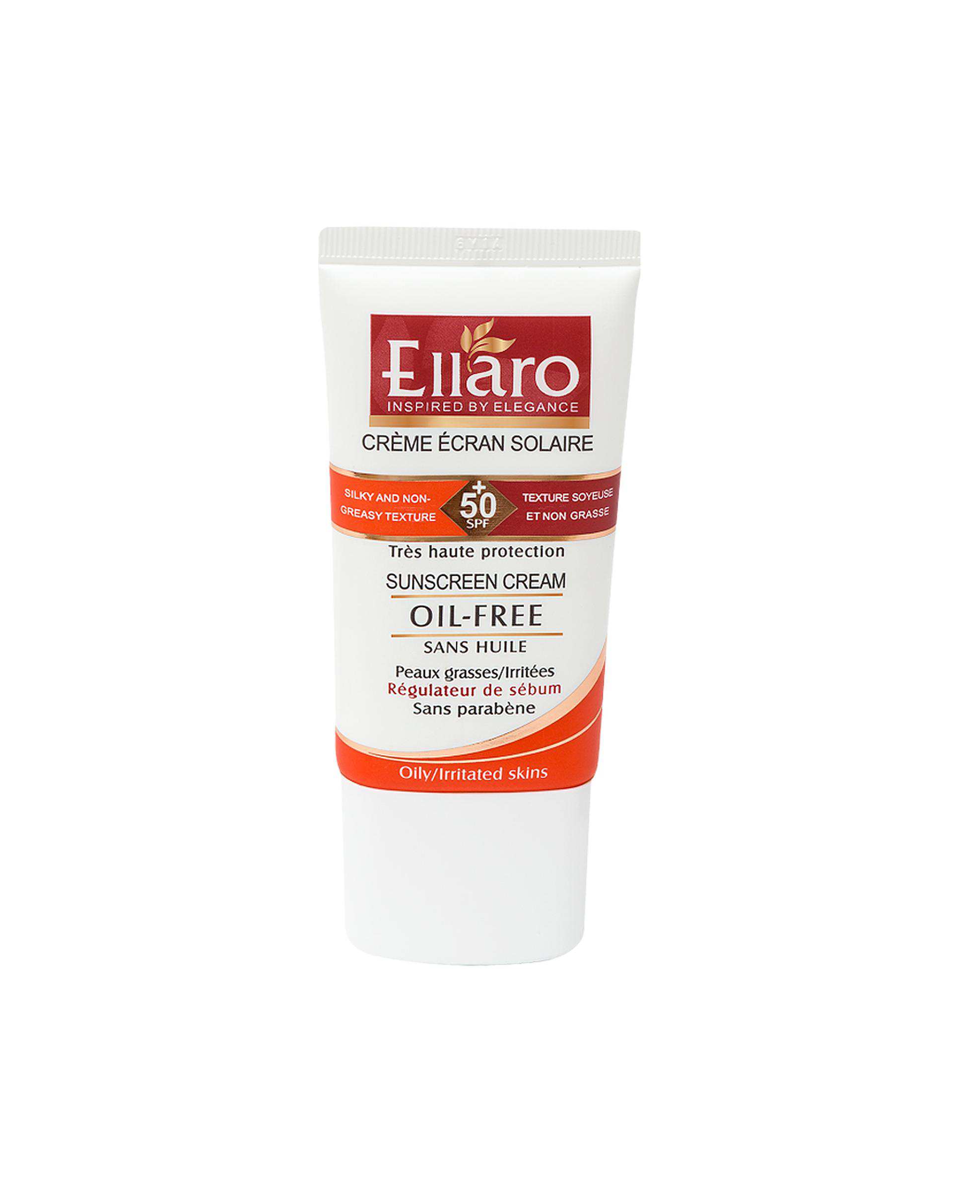 کرم ضد آفتاب بی رنگ SPF50 الارو Ellaro مناسب پوست چرب 40ml