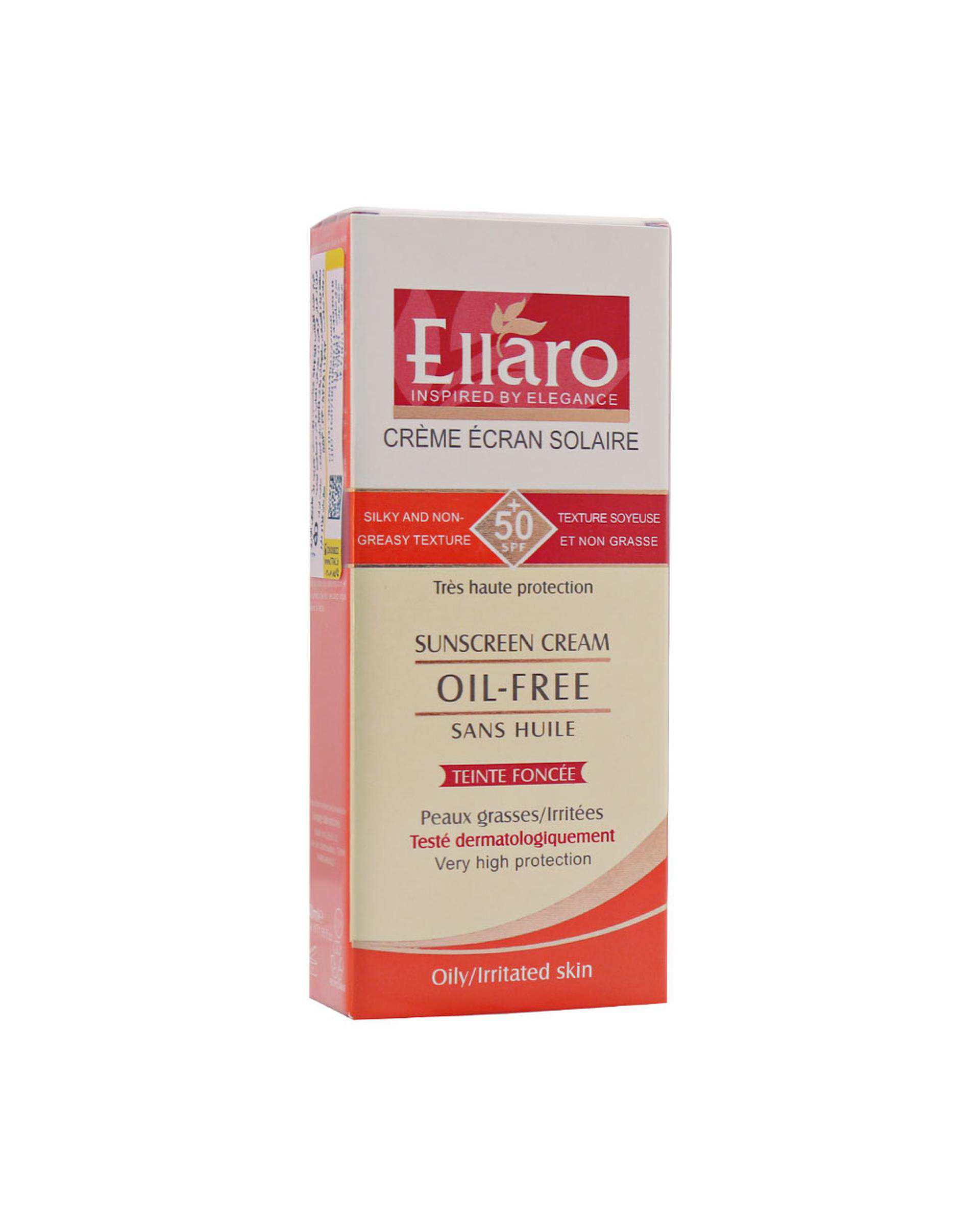 کرم ضد آفتاب بی رنگ SPF50 الارو Ellaro مناسب پوست چرب 40ml