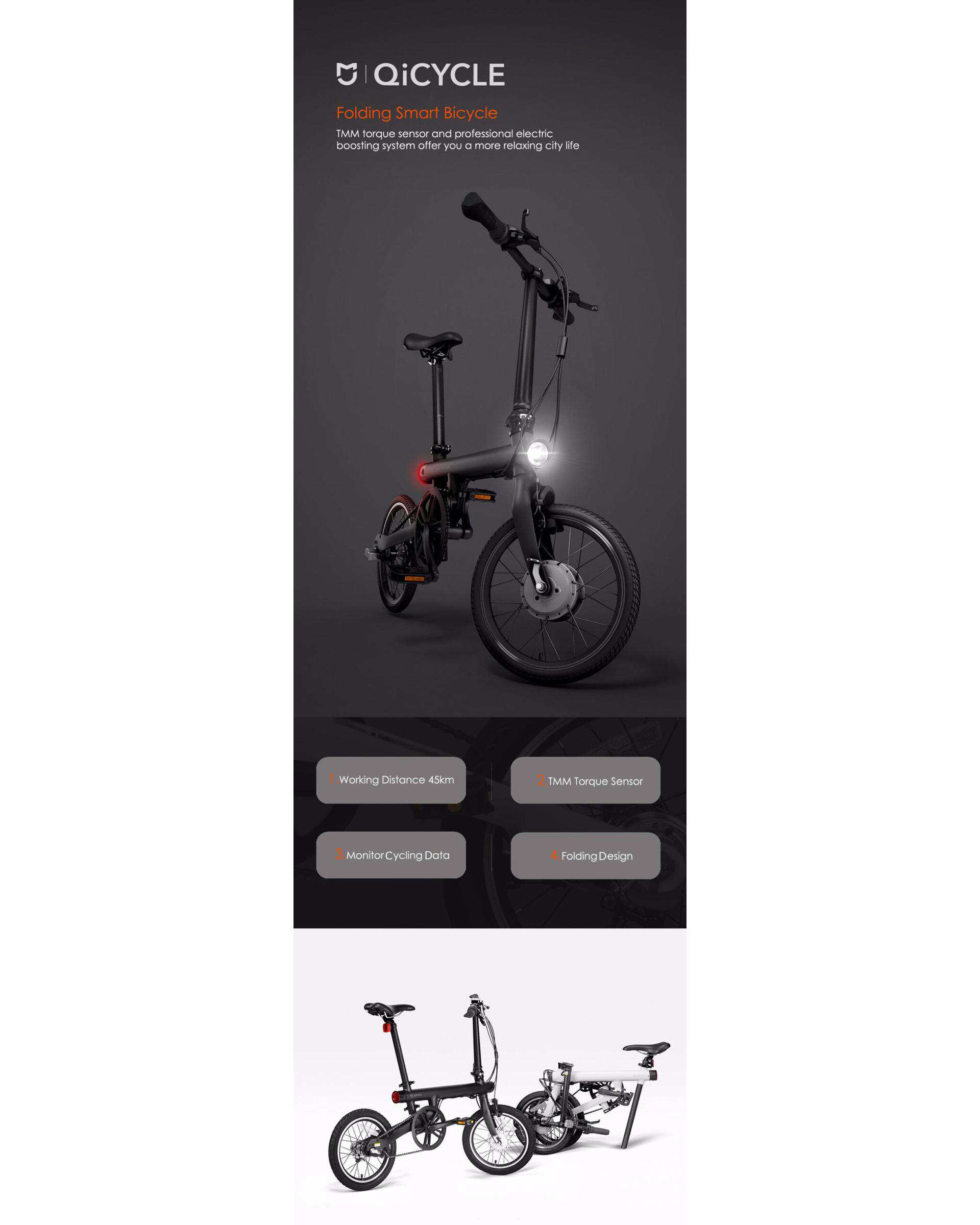 دوچرخه برقی تاشو مشکی شیائومی Mijia QiCycle Folding Electric Bike