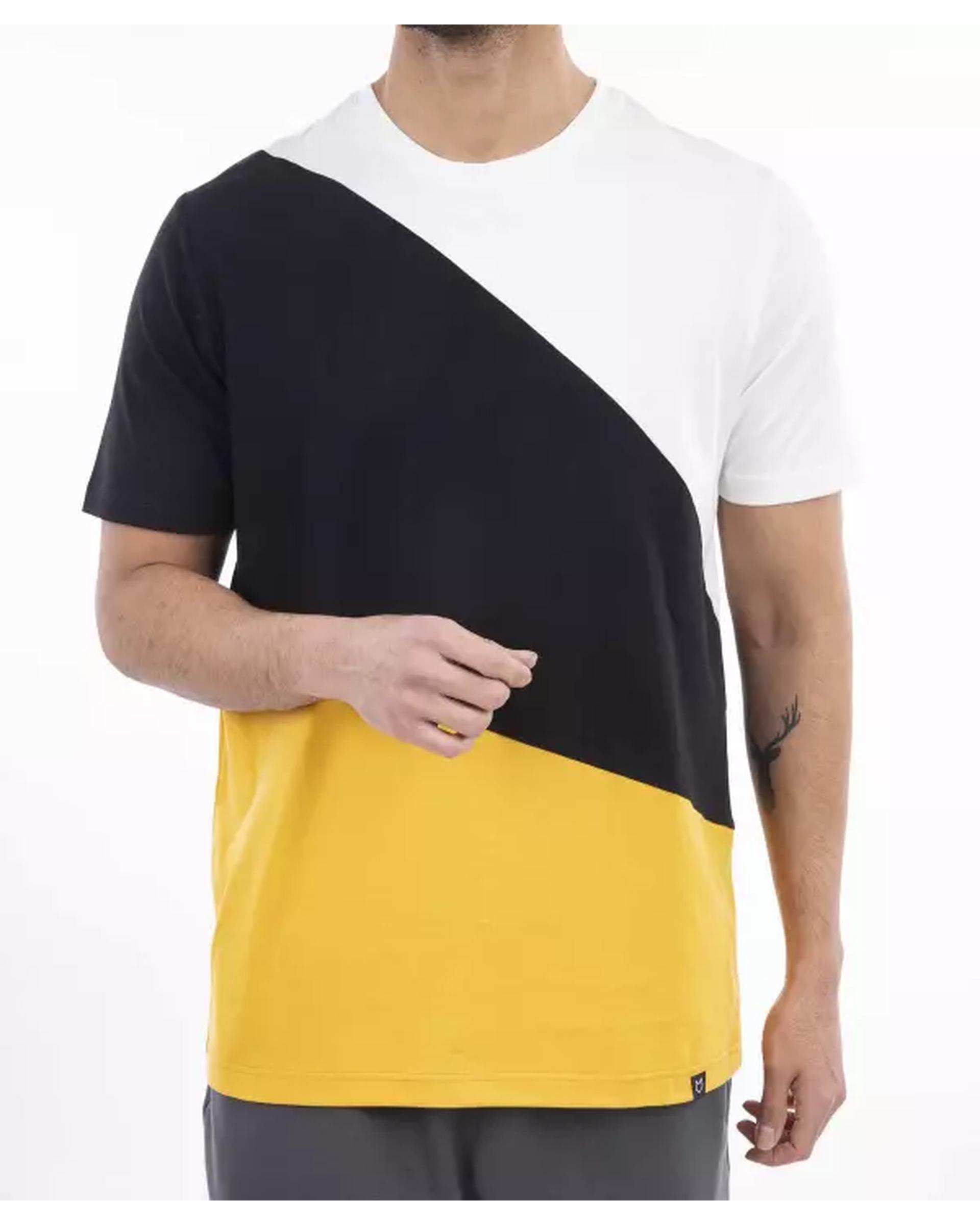 تی شرت مردانه ورزشی سفید زرد مل اند موژ Mel & Moj کد M08332-002