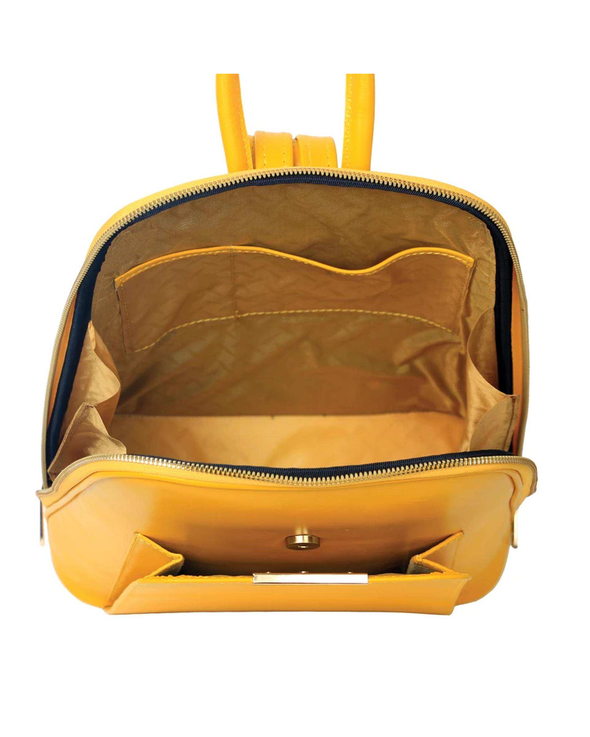 کوله پشتی زنانه زرد چرم بارز Charm Barez مدل DZ65