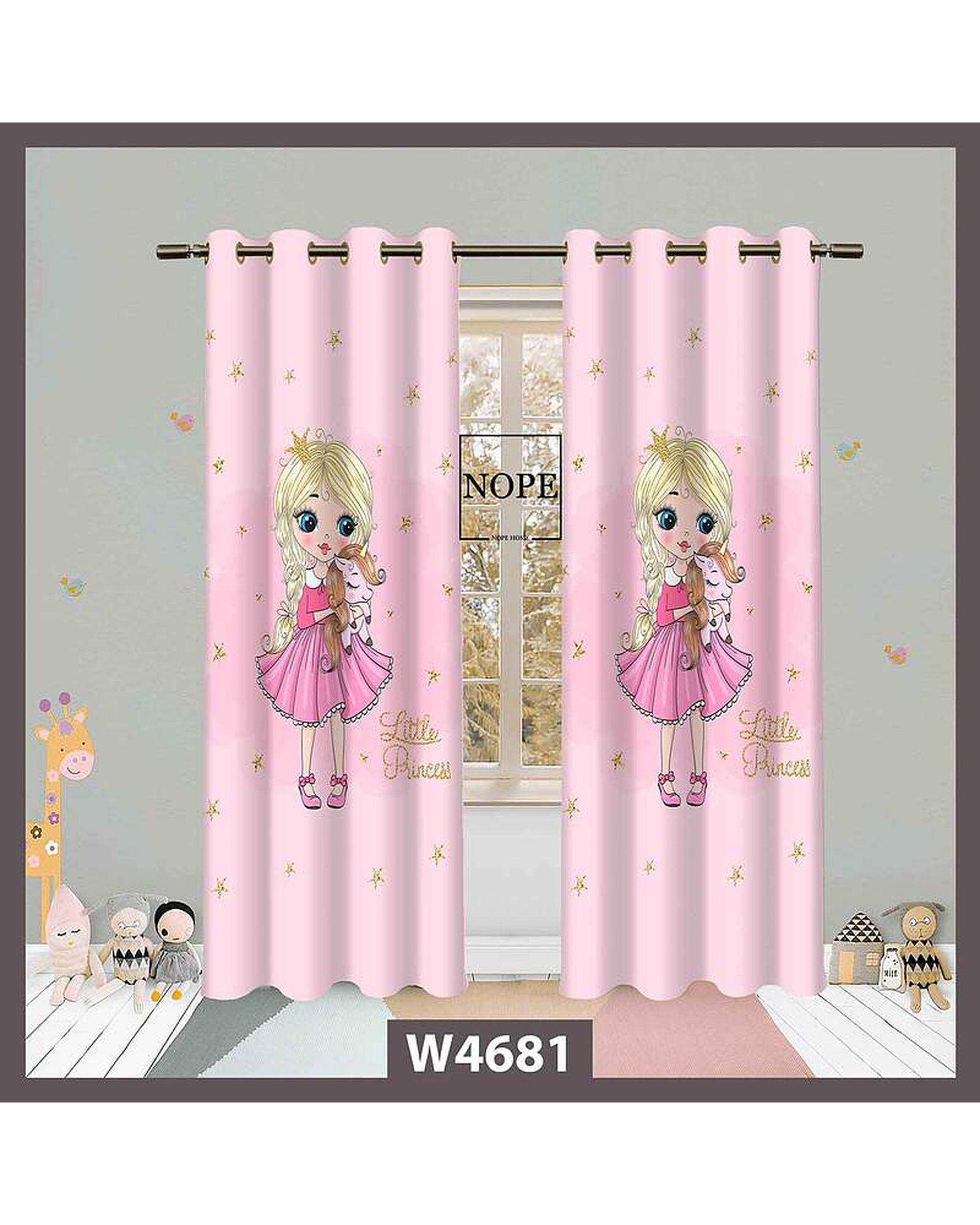 پرده کودک مخمل نوپه هوم Nopehome مدل پانچی طرح دختر و اسب تکشاخ کد W4681