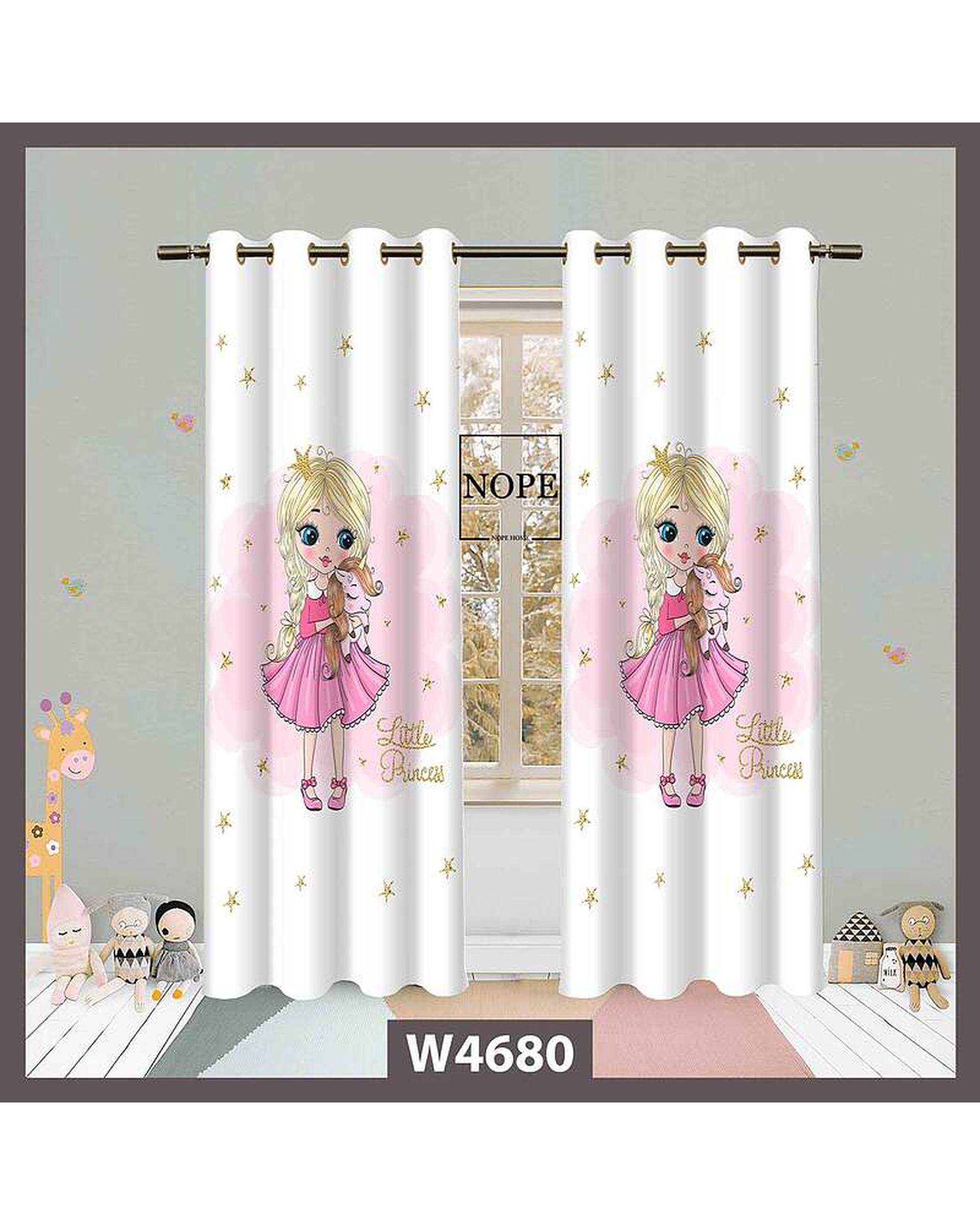 پرده کودک مخمل نوپه هوم Nopehome مدل پانچی طرح دختر و اسب تکشاخ کد W4680
