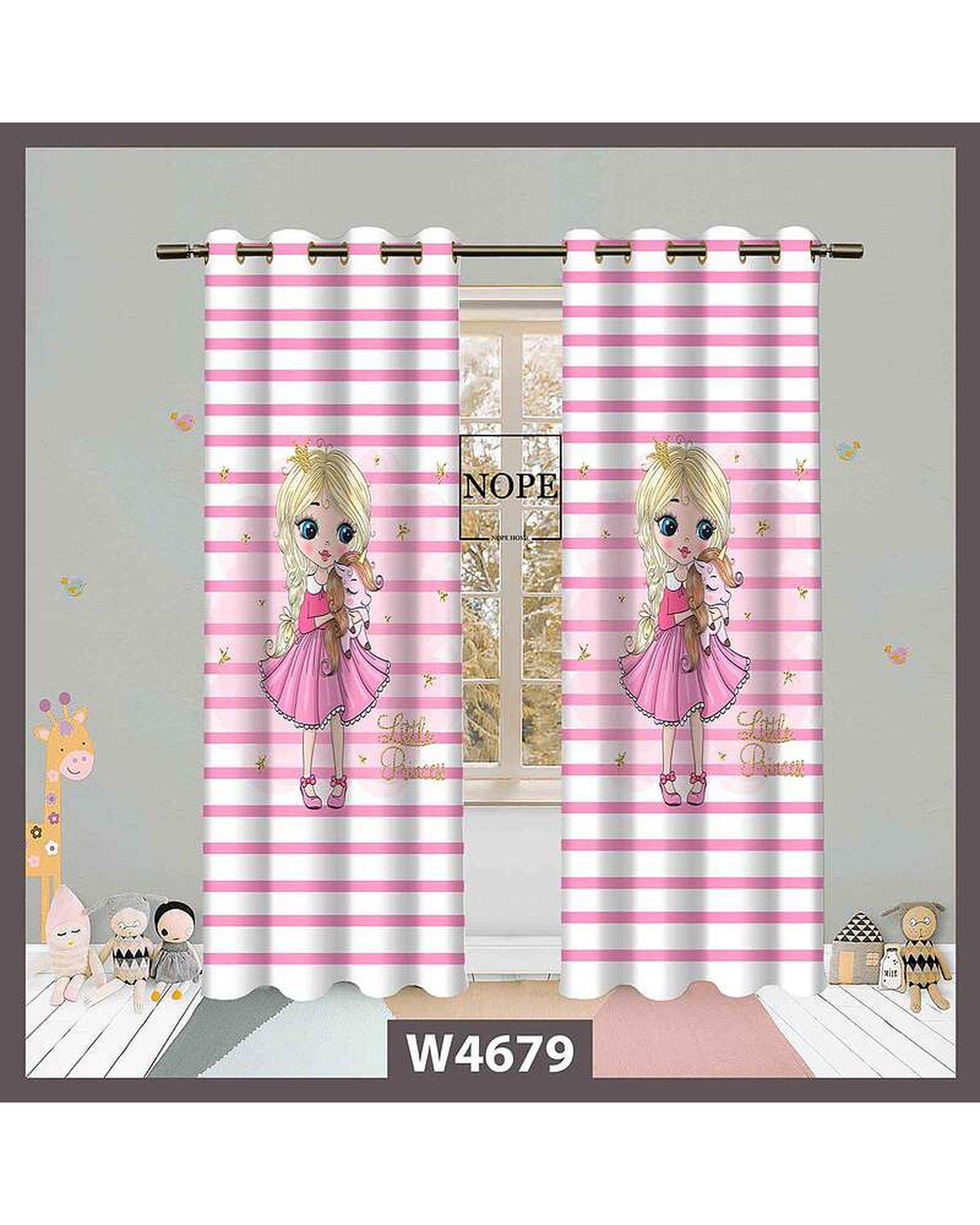 پرده کودک مخمل نوپه هوم Nopehome مدل پانچی طرح دختر راه راه ریز کد W4679