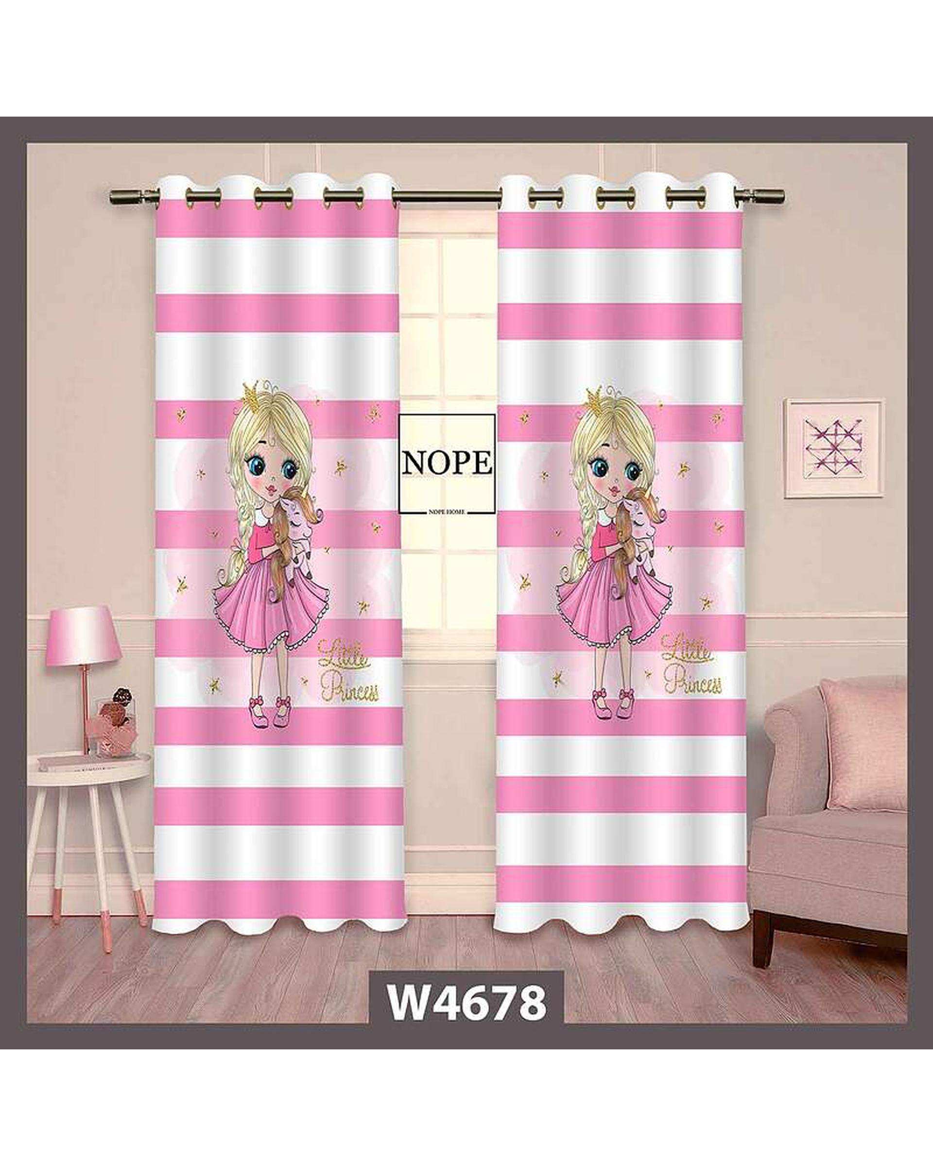 پرده کودک مخمل نوپه هوم Nopehome مدل پانچی طرح دختر زمینه راه راه کد W4678