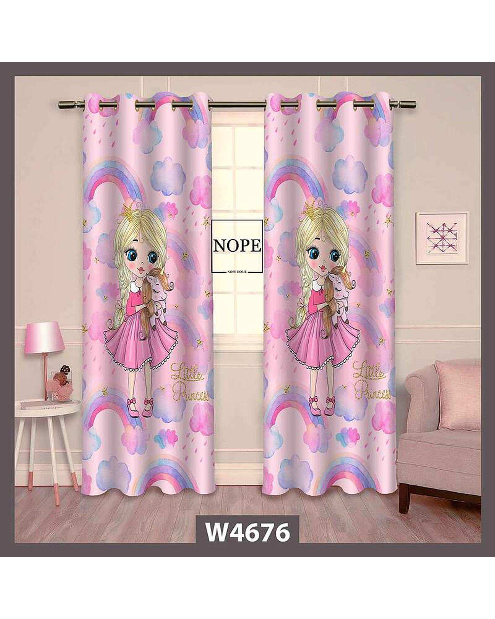 پرده کودک مخمل نوپه هوم Nopehome مدل پانچی طرح دختر کد W4676