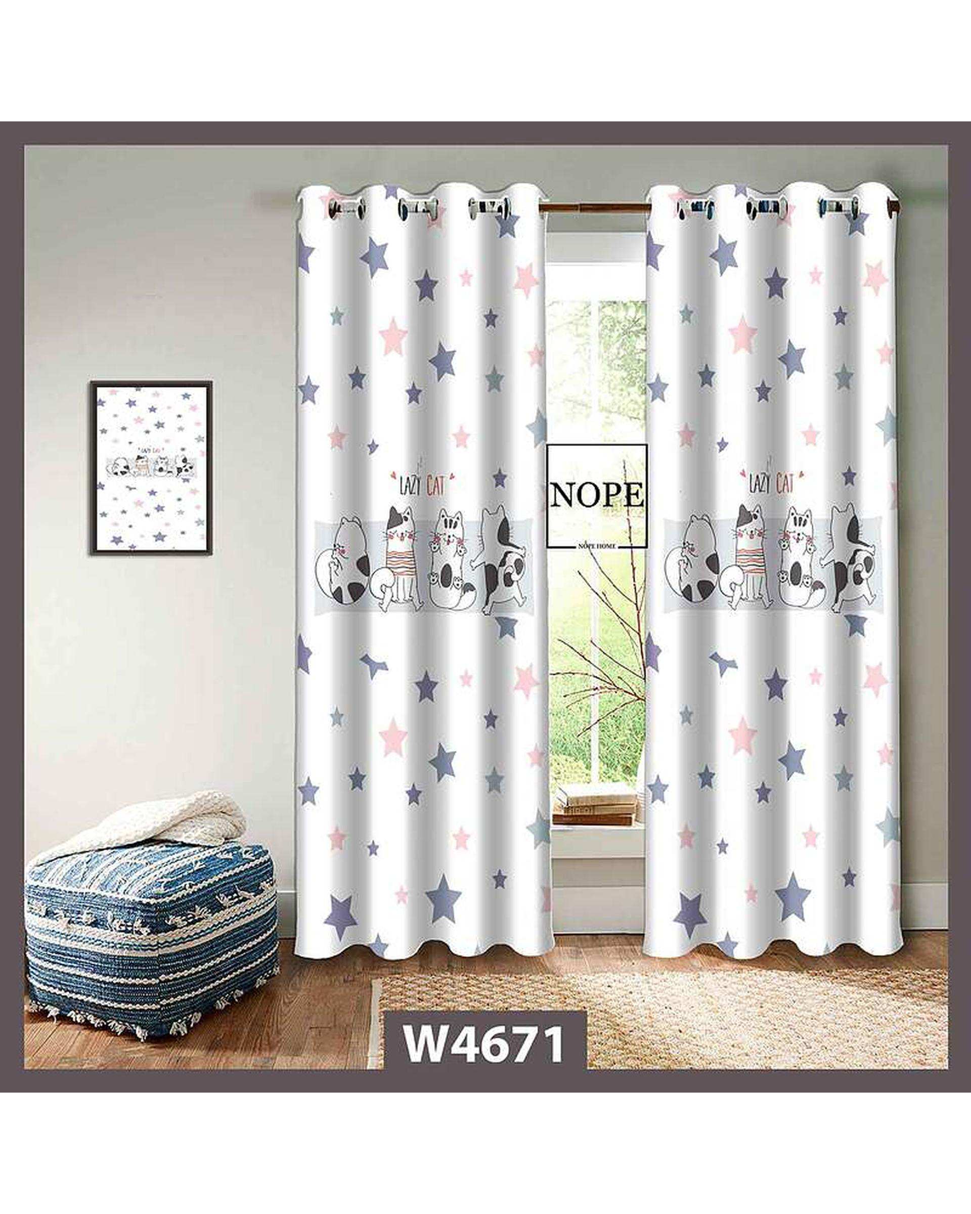 پرده کودک مخمل نوپه هوم Nopehome مدل پانچی طرح گربه کد W4671
