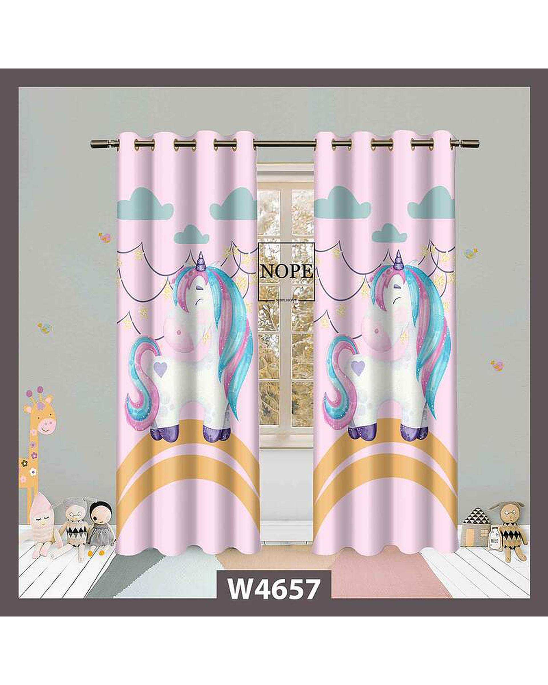 پرده کودک مخمل نوپه هوم Nopehome مدل پانچی طرح اسب تکشاخ کد W4657