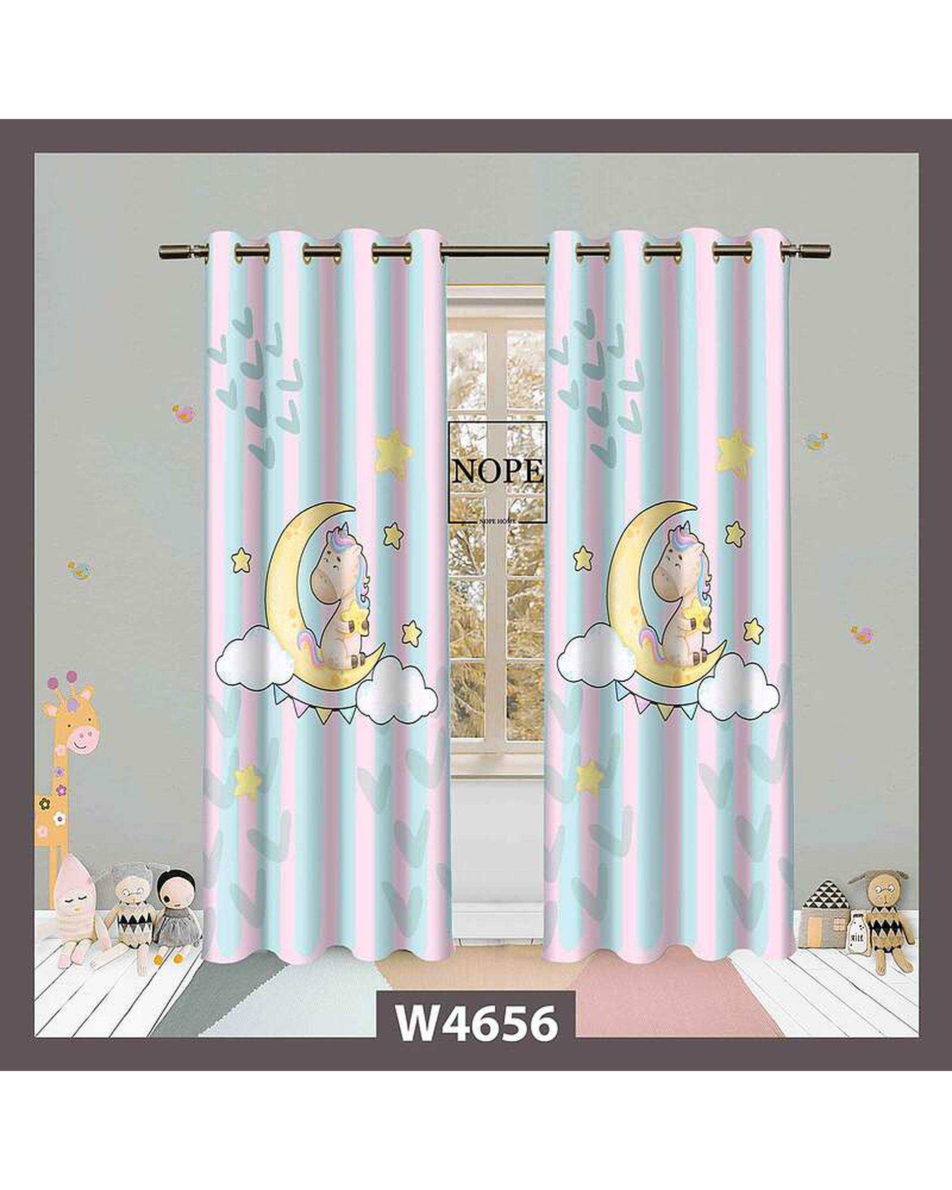 پرده کودک مخمل نوپه هوم Nopehome مدل پانچی طرح اسب تکشاخ کد W4656