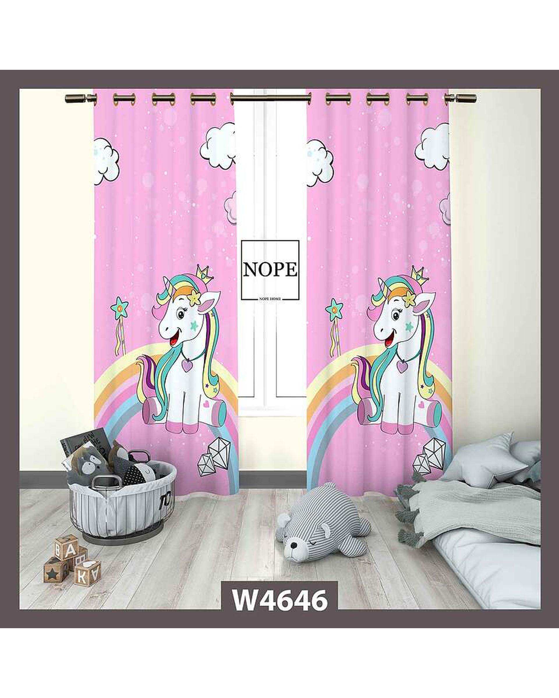 پرده کودک مخمل نوپه هوم Nopehome مدل پانچی طرح اسب تکشاخ کد W4646