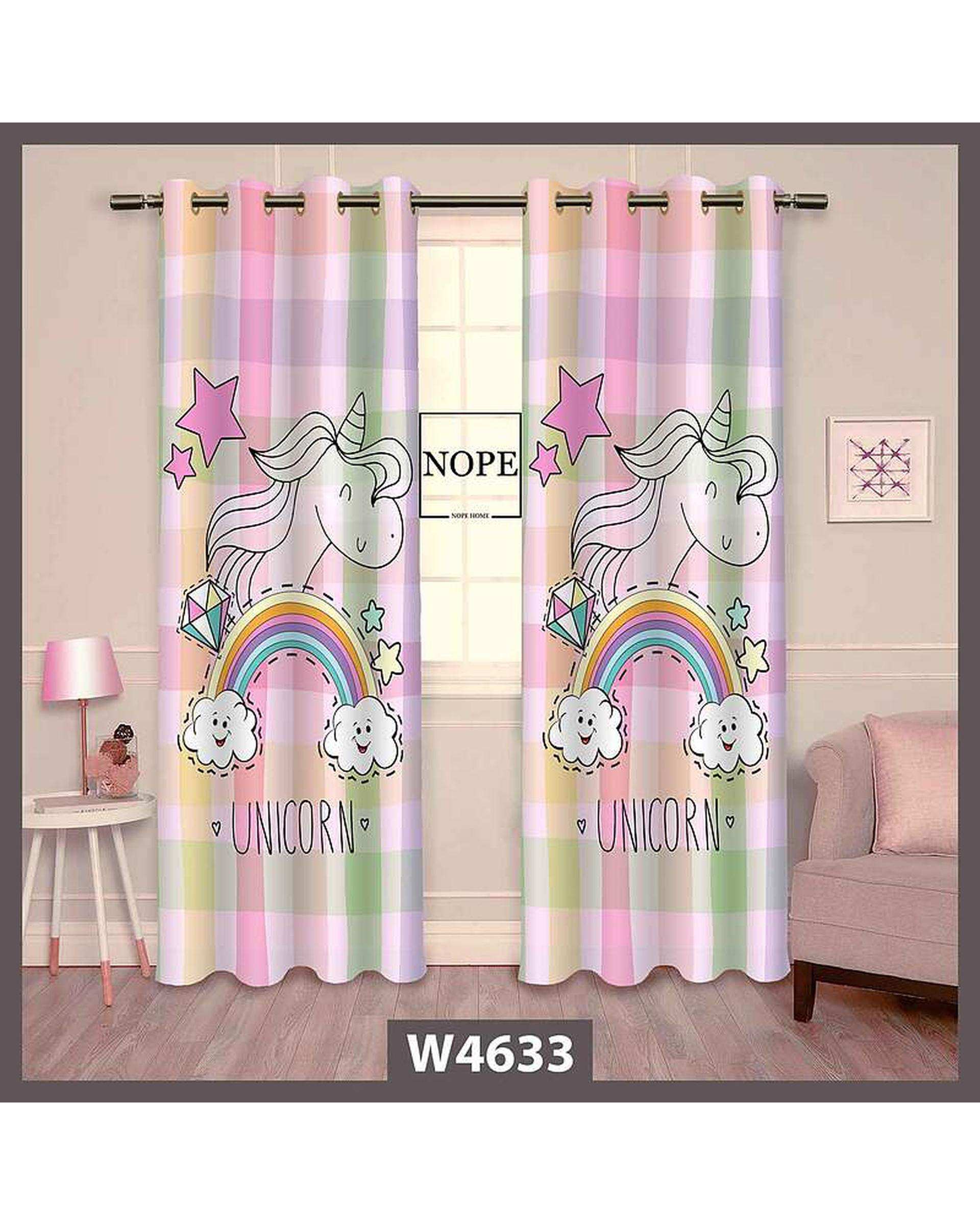 پرده کودک مخمل نوپه هوم Nopehome مدل پانچی طرح اسب تکشاخ کد W4633