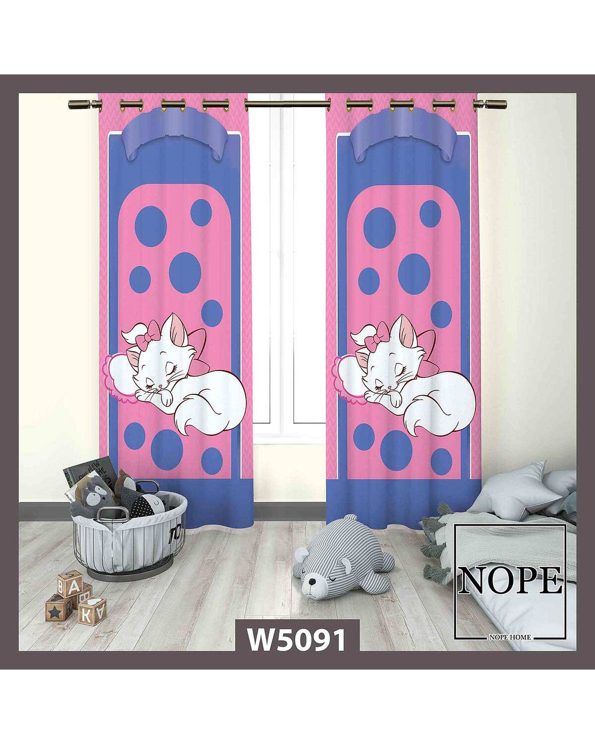 پرده کودک مخمل نوپه هوم Nopehome مدل پانچی طرح گربه خوابیده کد W5091