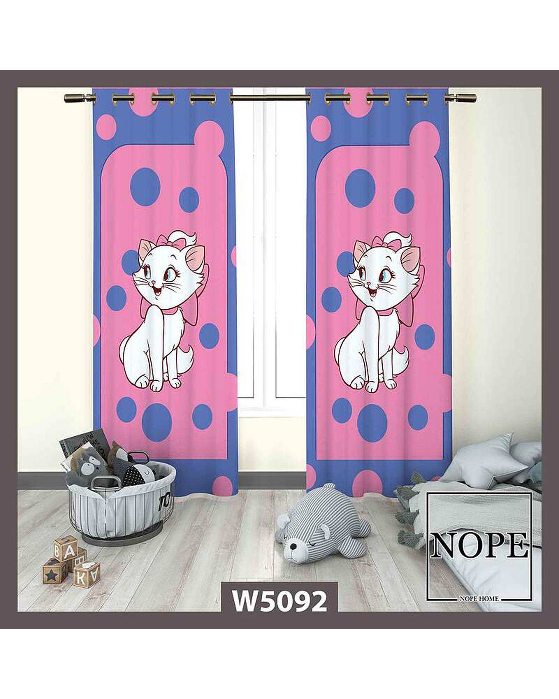 پرده کودک مخمل نوپه هوم Nopehome مدل پانچی طرح گربه نشسته کد W5092