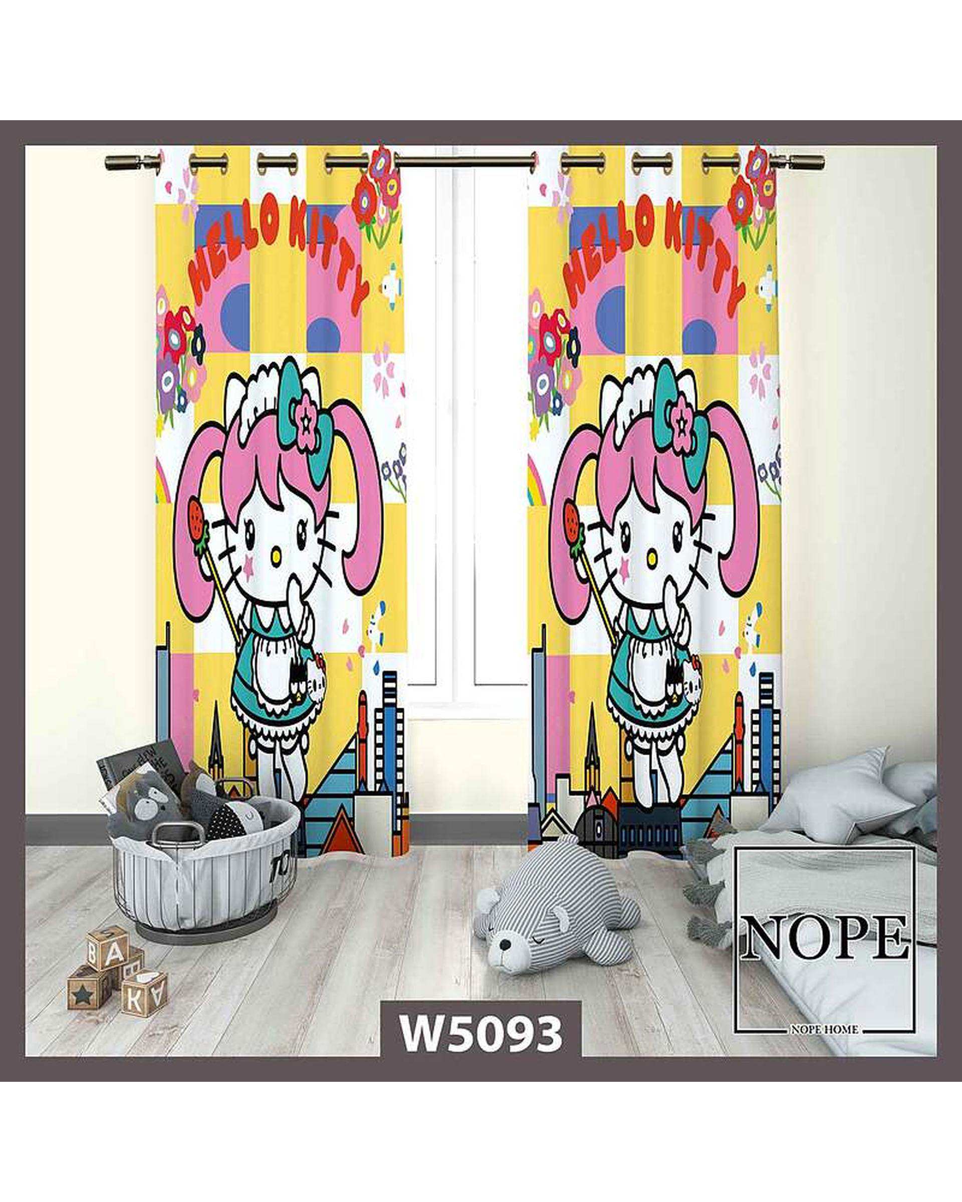 پرده کودک مخمل نوپه هوم Nopehome مدل پانچی طرح گربه فانتزی کد W5093