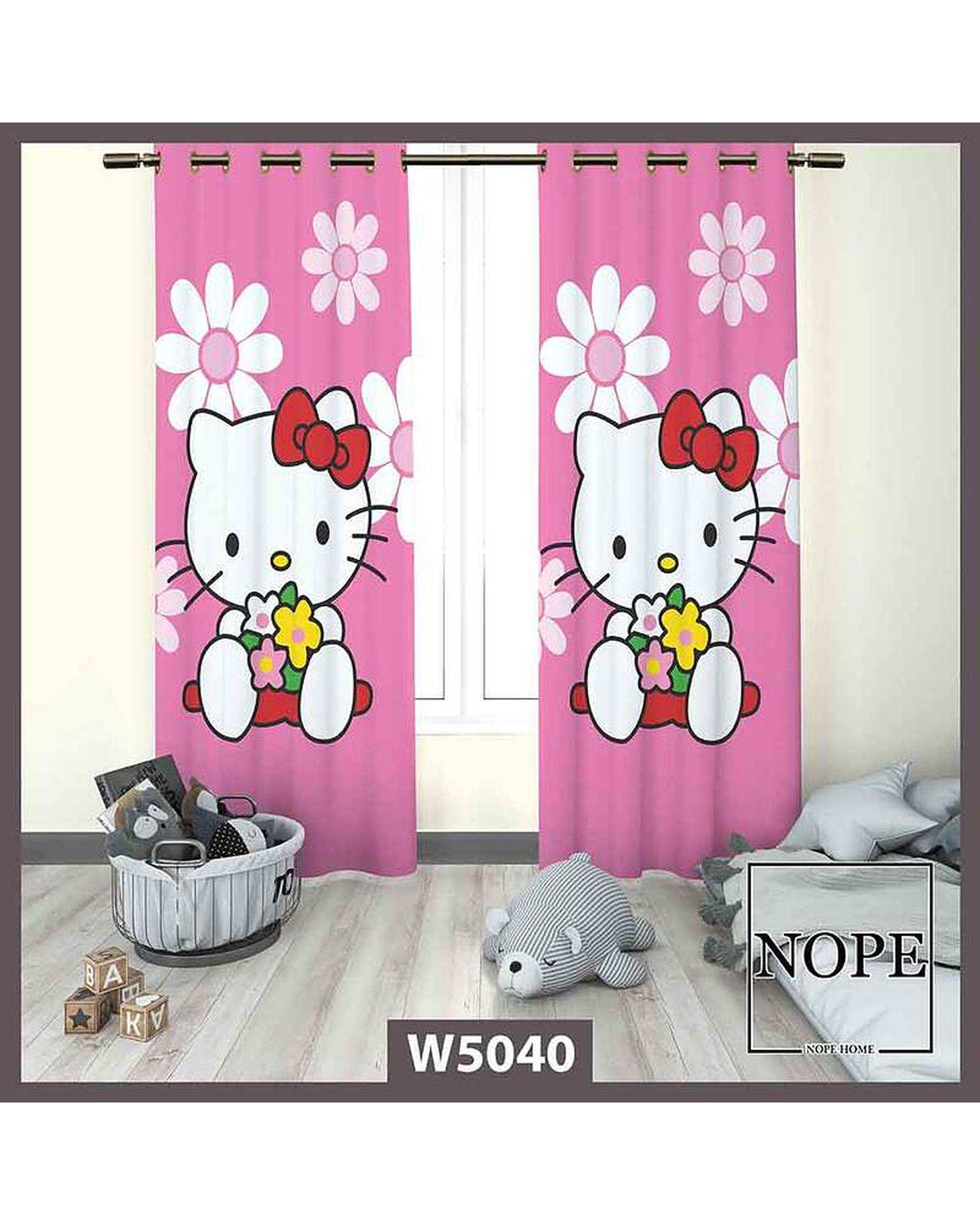 پرده کودک مخمل نوپه هوم Nopehome مدل پانچی طرح کیتی کد W5040