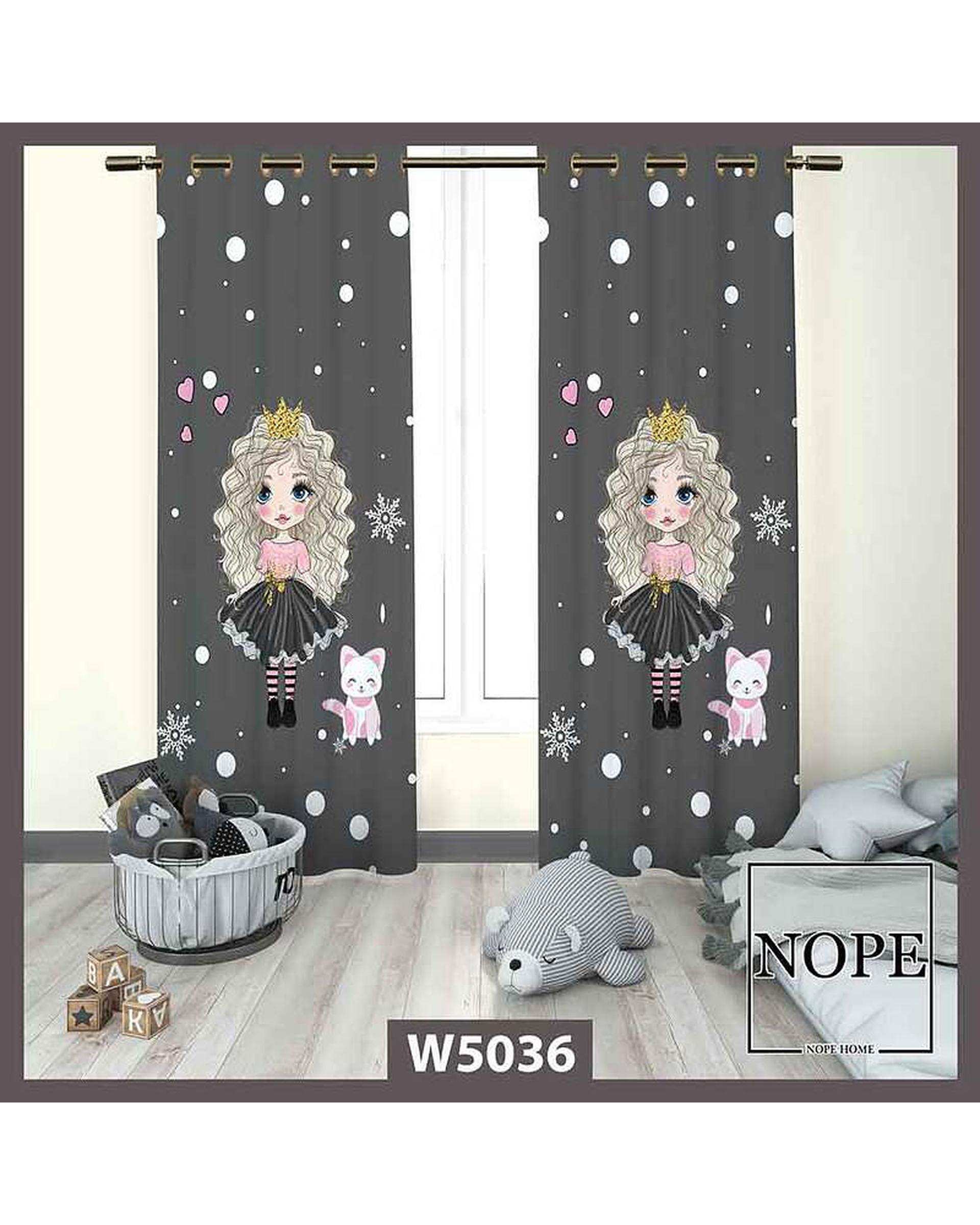 پرده کودک مخمل نوپه هوم Nopehome مدل پانچی طرح دختر کد W5036