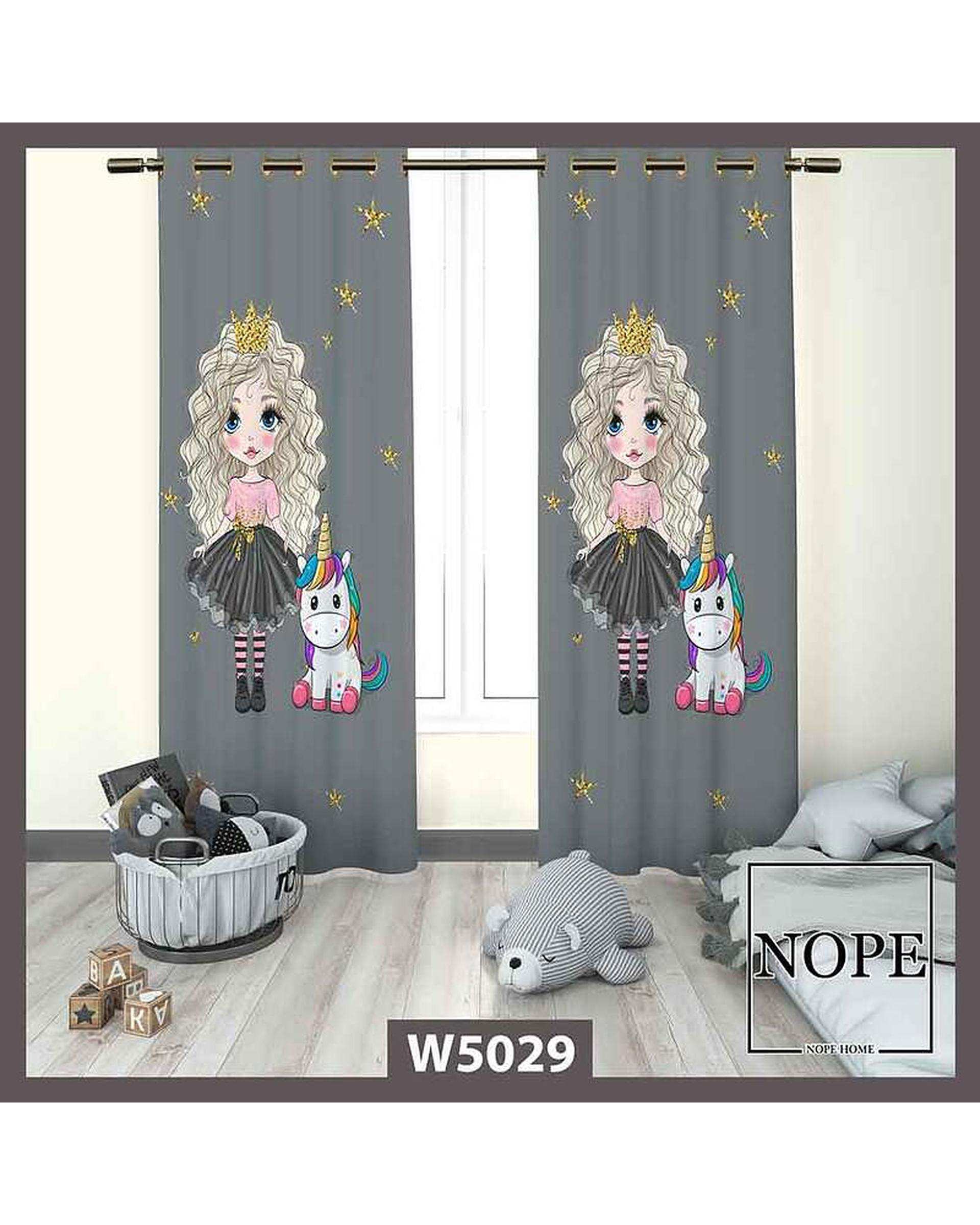 پرده کودک مخمل نوپه هوم Nopehome مدل پانچی طرح دختر کد W5029