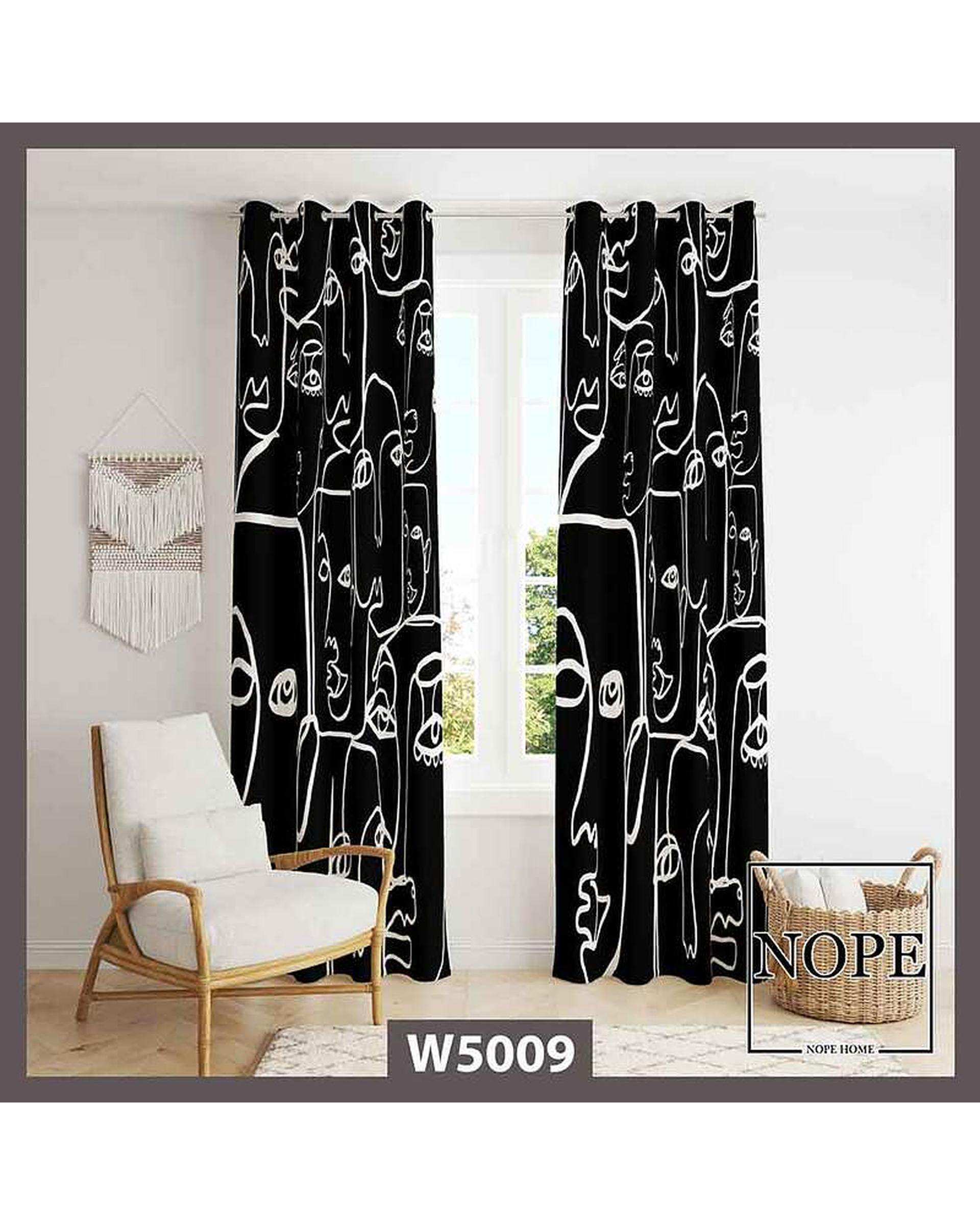 پرده مخمل نوپه هوم Nopehome مدل پانچی طرح چهره مینیمال کد W5009