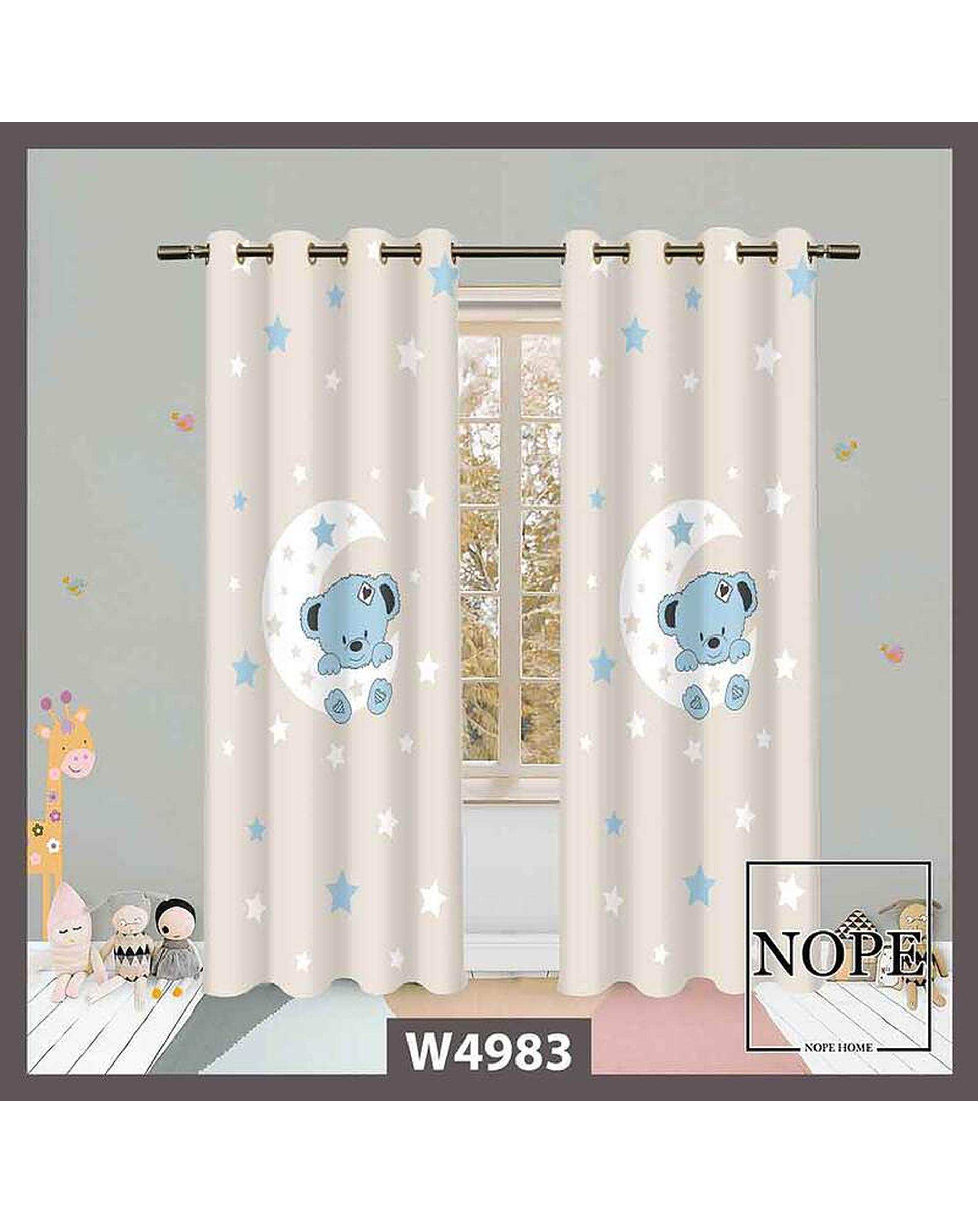 پرده کودک مخمل نوپه هوم Nopehome مدل پانچی طرح خرس و ماه کد W4983
