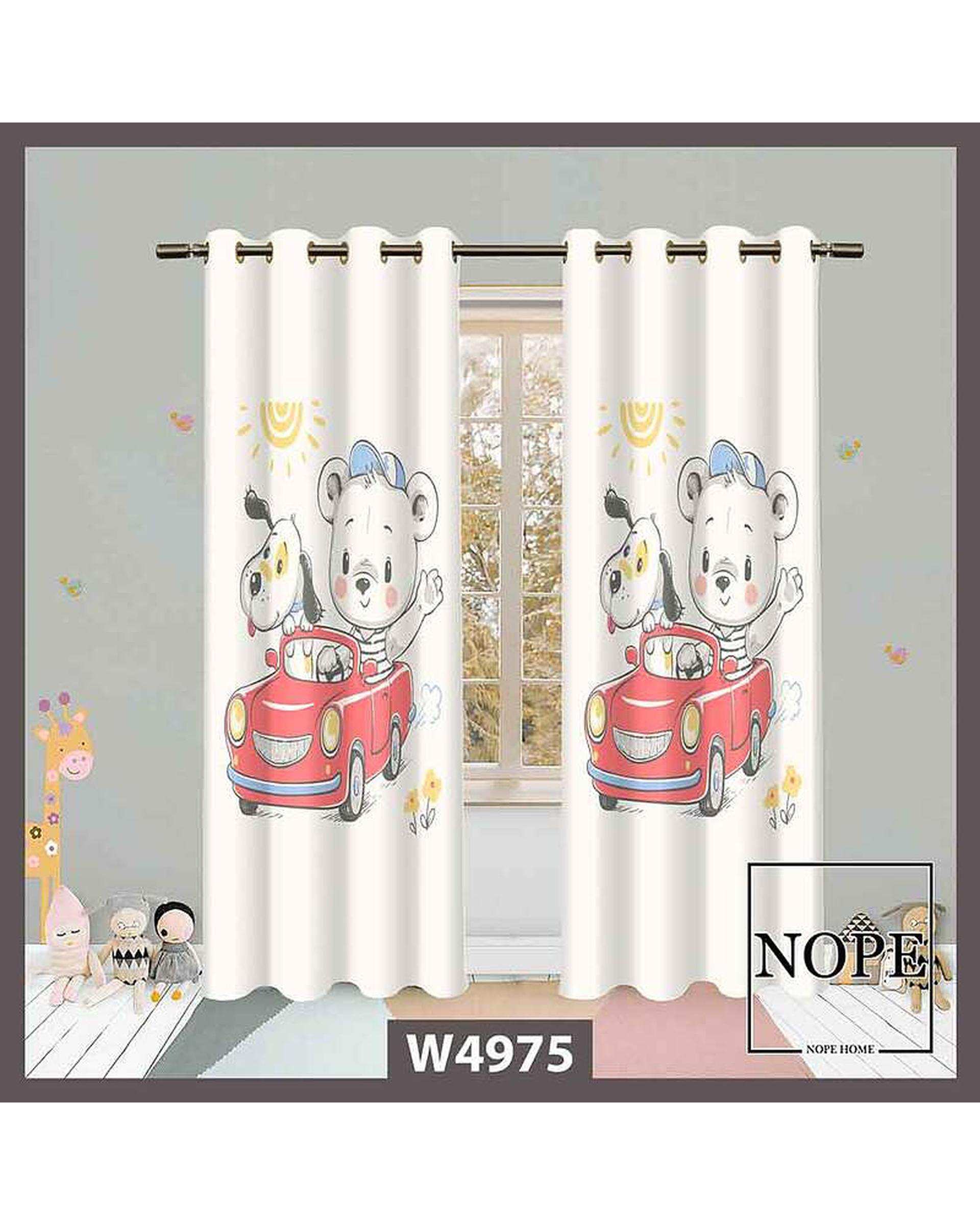 پرده کودک مخمل نوپه هوم Nopehome مدل پانچی طرح خرس و سگ کد W4975