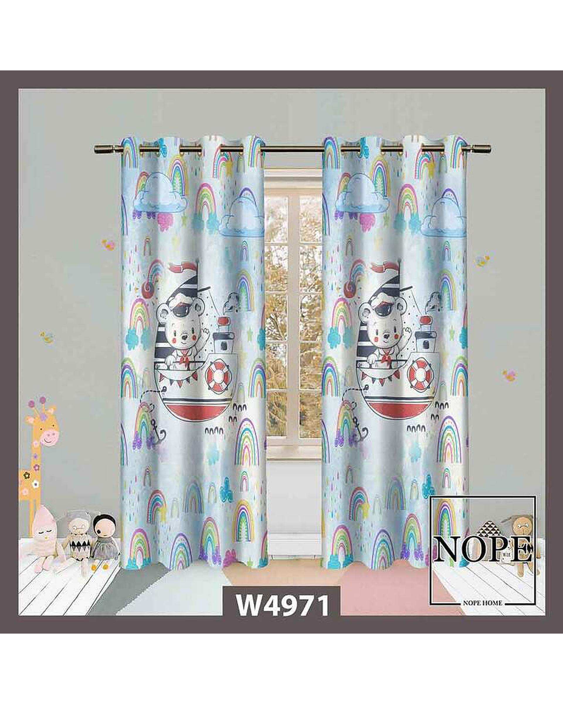 پرده کودک مخمل نوپه هوم Nopehome مدل پانچی طرح خرس و کشتی کد W4971