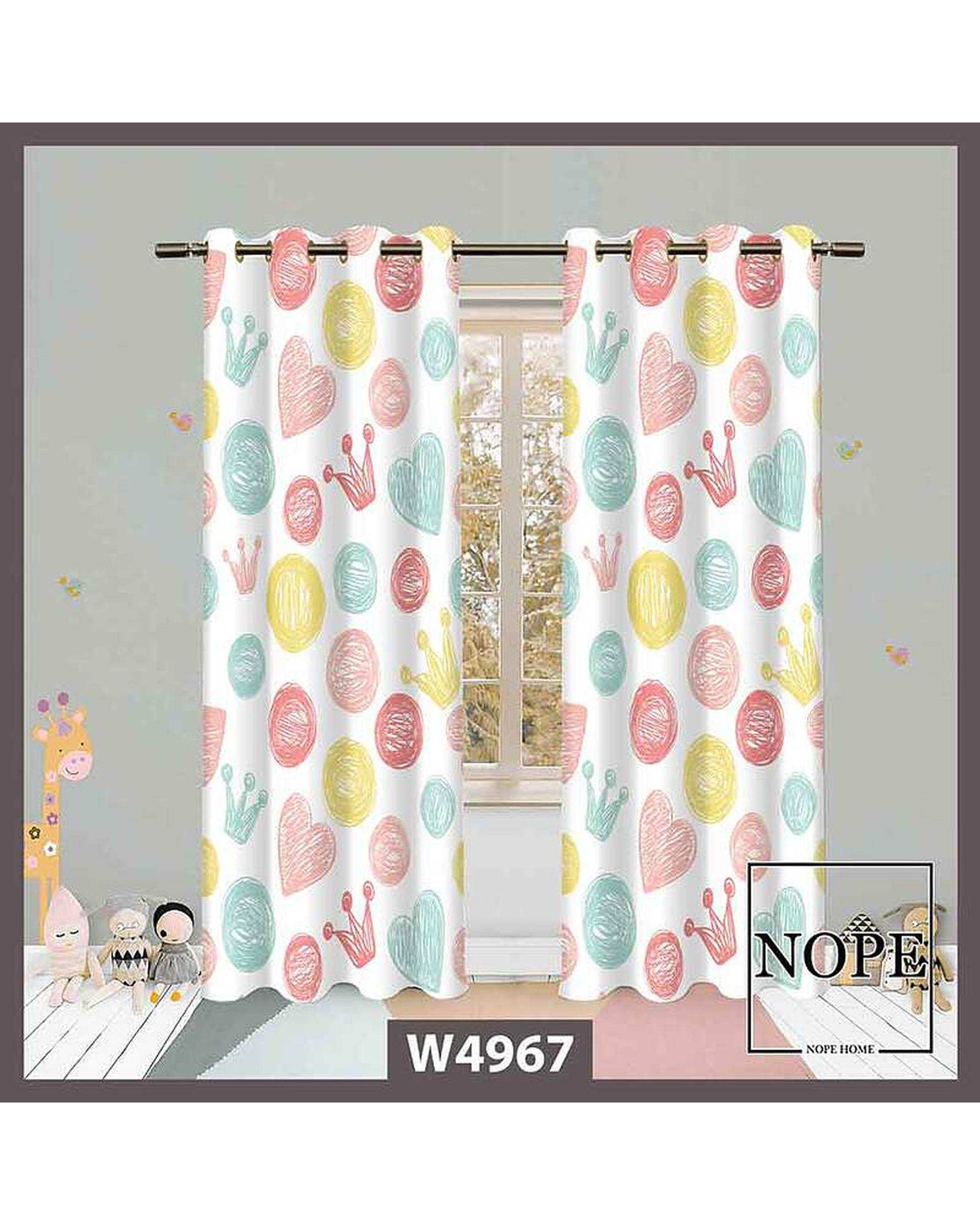 پرده کودک مخمل نوپه هوم Nopehome مدل پانچی طرح دایره و قلب کد W4967
