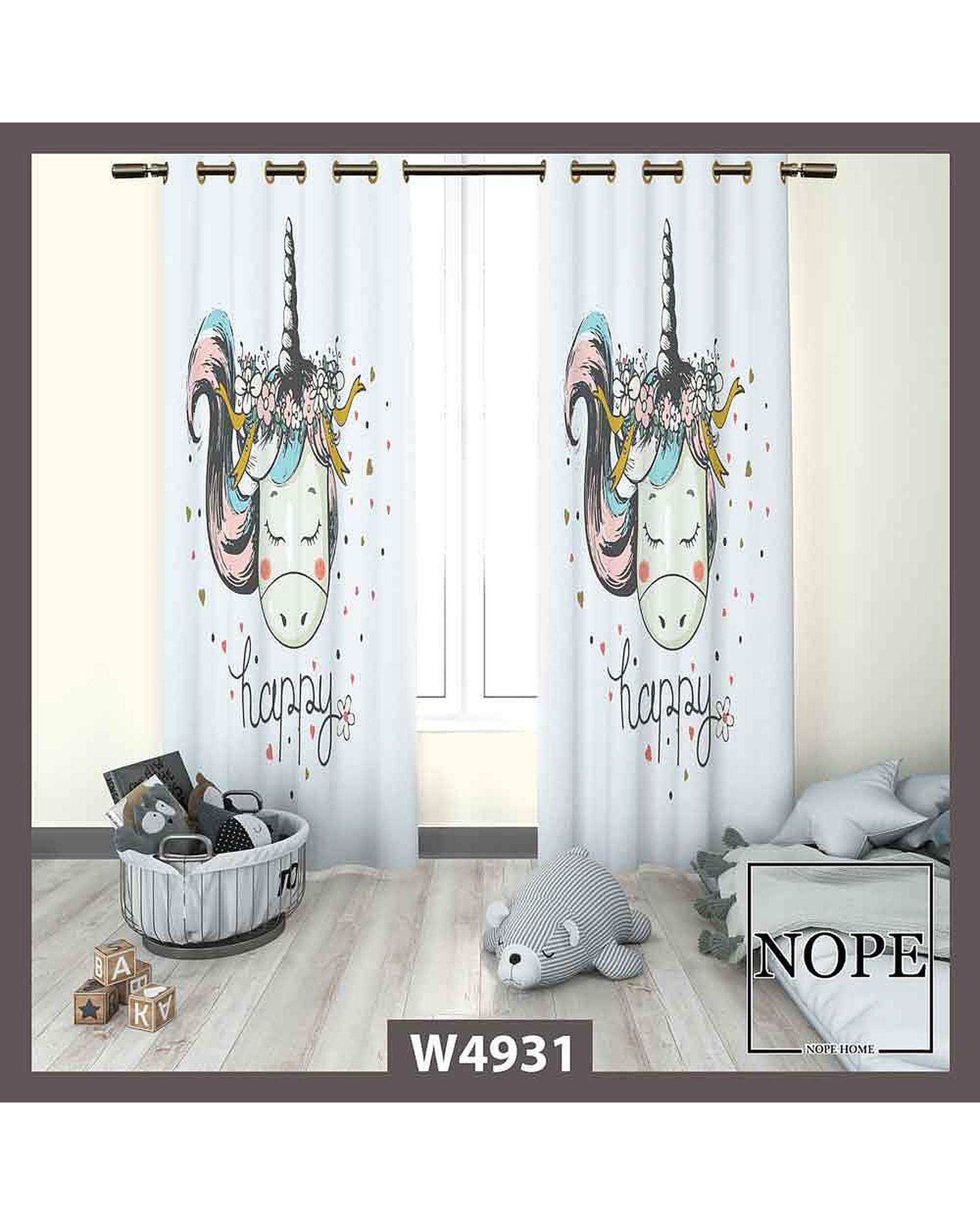 پرده کودک مخمل نوپه هوم Nopehome مدل پانچی طرح اسب تکشاخ کد W4931