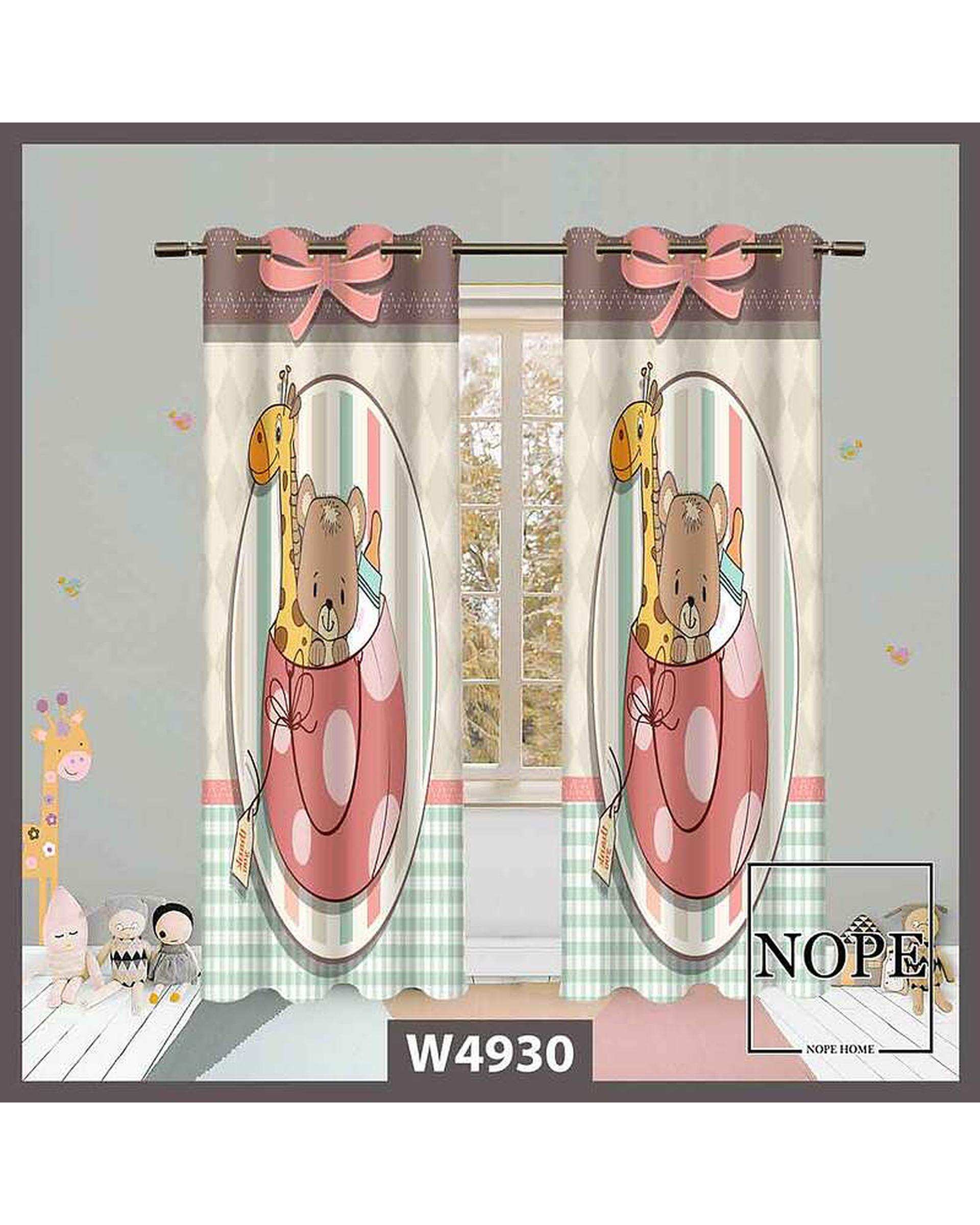 پرده کودک مخمل نوپه هوم Nopehome مدل پانچی طرح خرس و زرافه کد W4930
