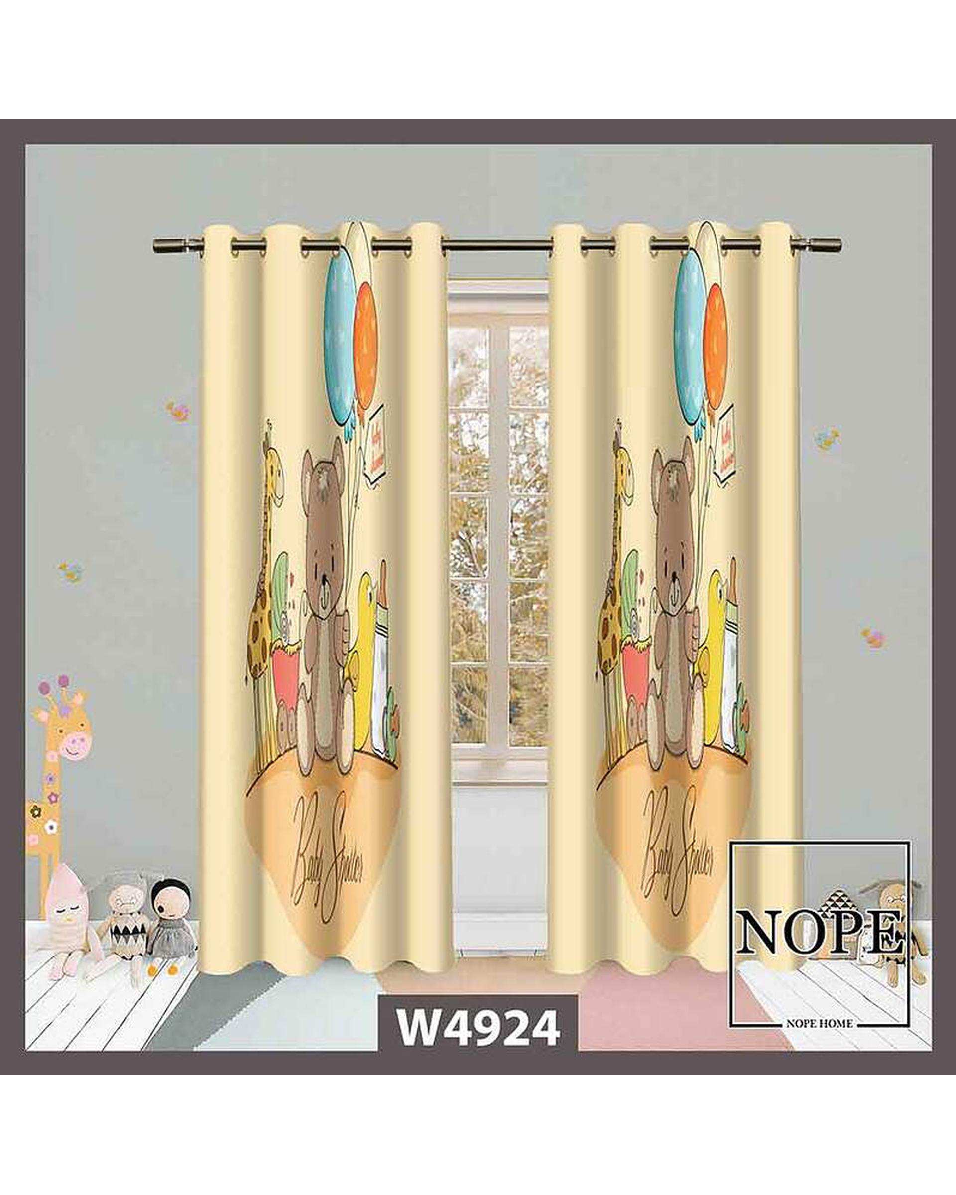 پرده کودک مخمل نوپه هوم Nopehome مدل پانچی طرح خرس و زرافه کد W4924