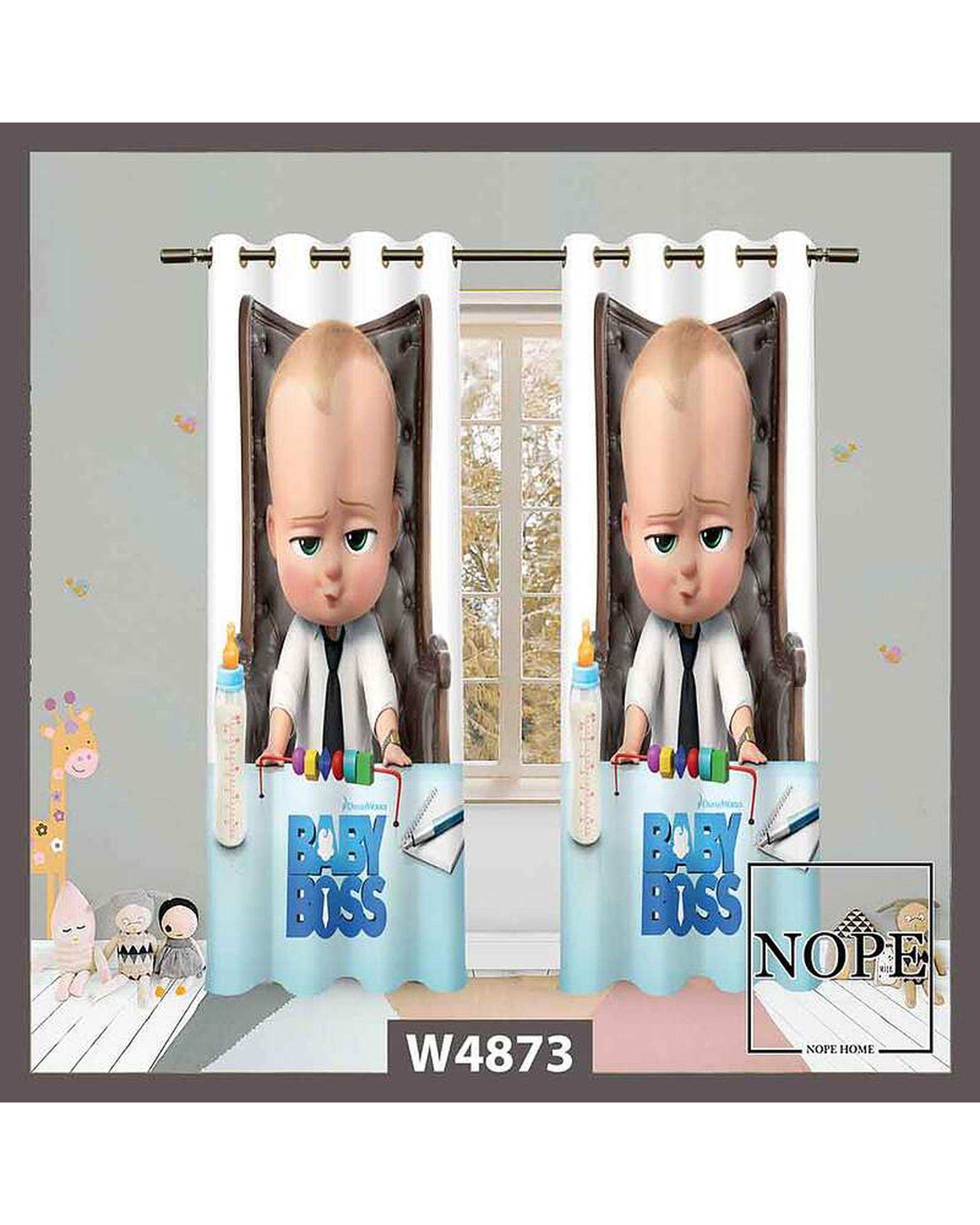پرده کودک مخمل نوپه هوم Nopehome مدل پانچی طرح بچه رئیس کد W4873