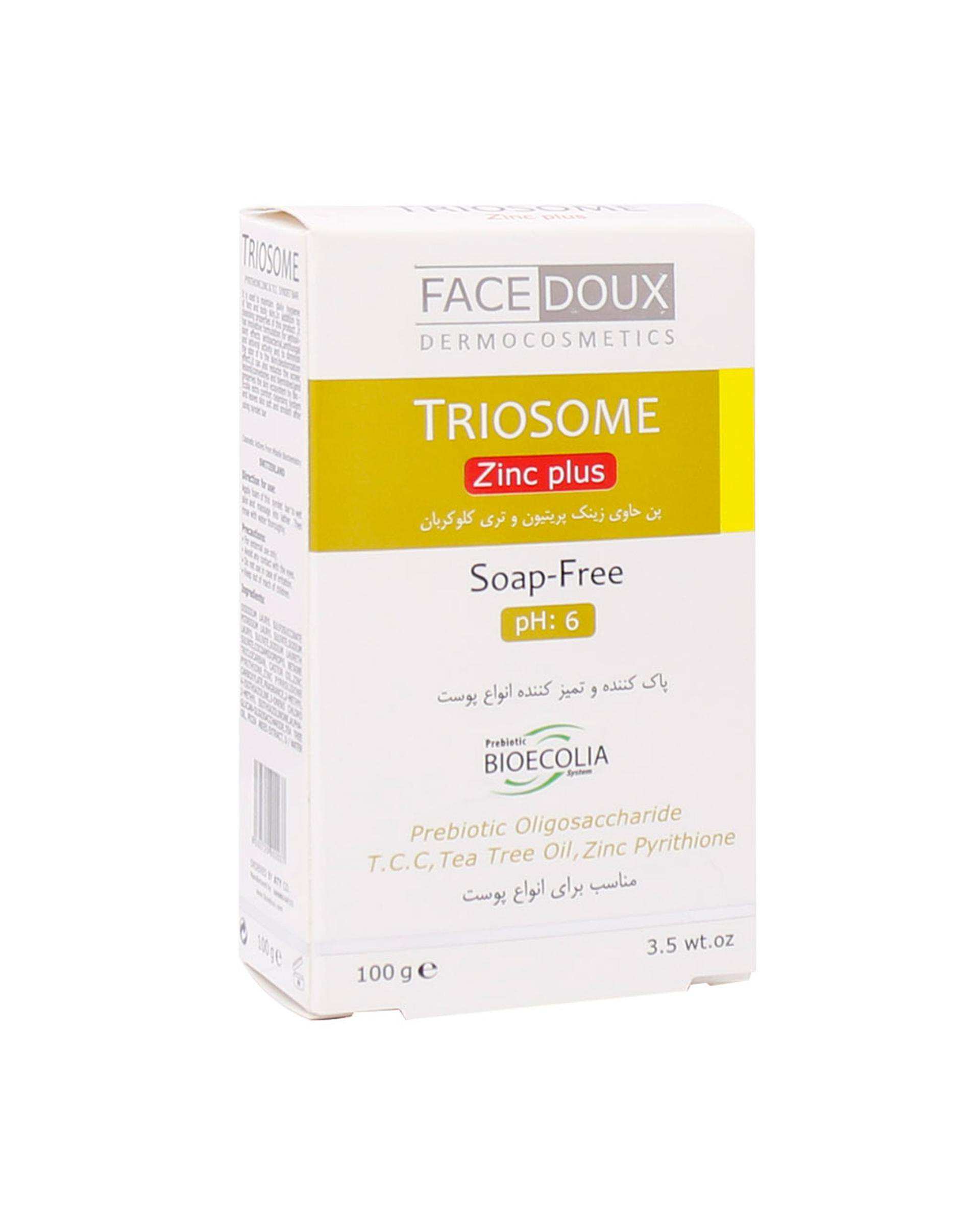 پن آنتی باکتریال تریوزوم زینک پلاس Triosome Zinc Plus فیس دوکس Facedoux وزن ۱۰۰ گرم