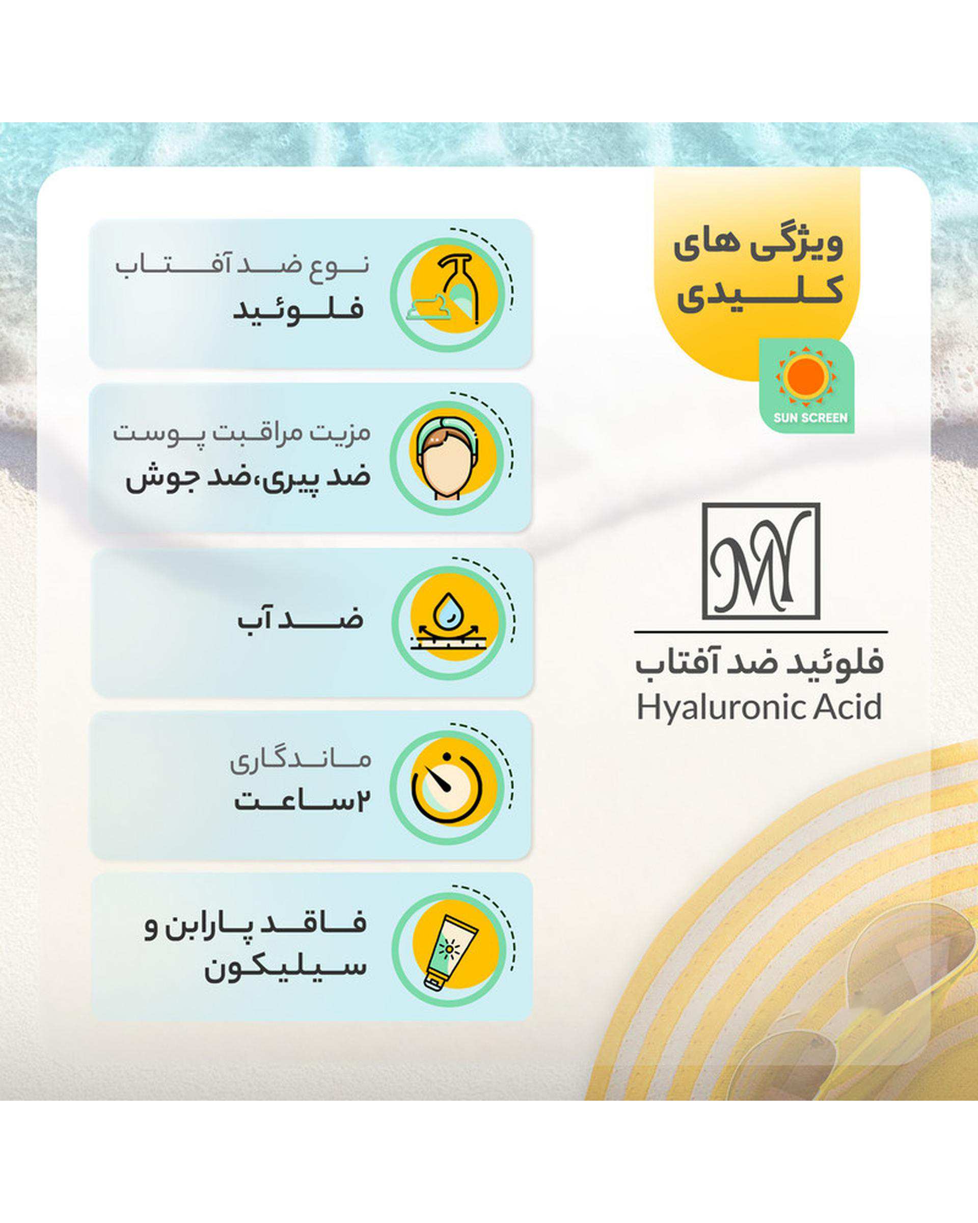 فلوئید ضد آفتاب SPF۵۰ مای My مدل Hyaluronic Acid حجم ۵۰ml