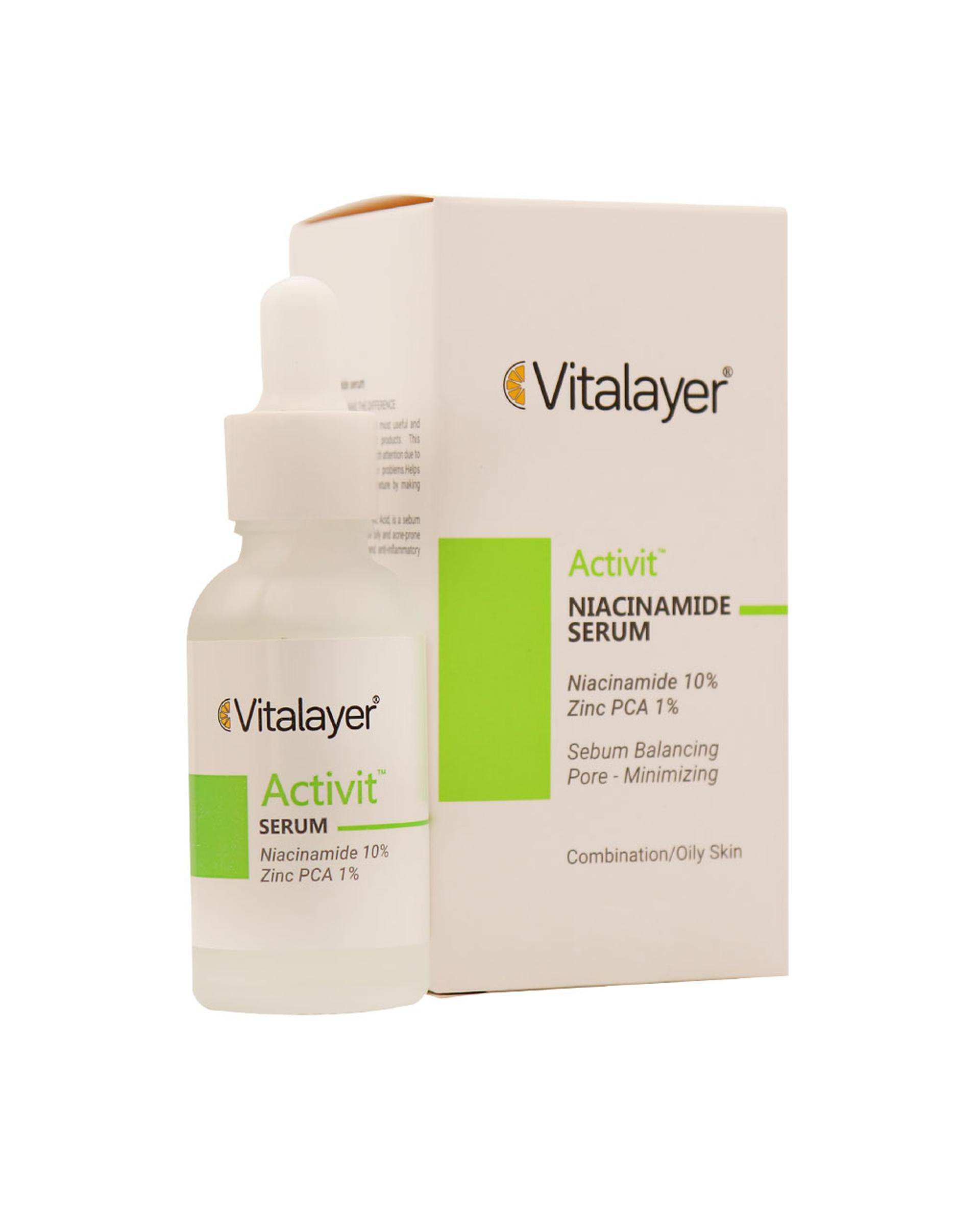 سرم صورت ویتالیر Vitalayer مدل اکتی ویت Activit حاوی نیاسینامید و زینک PCA حجم 30ml