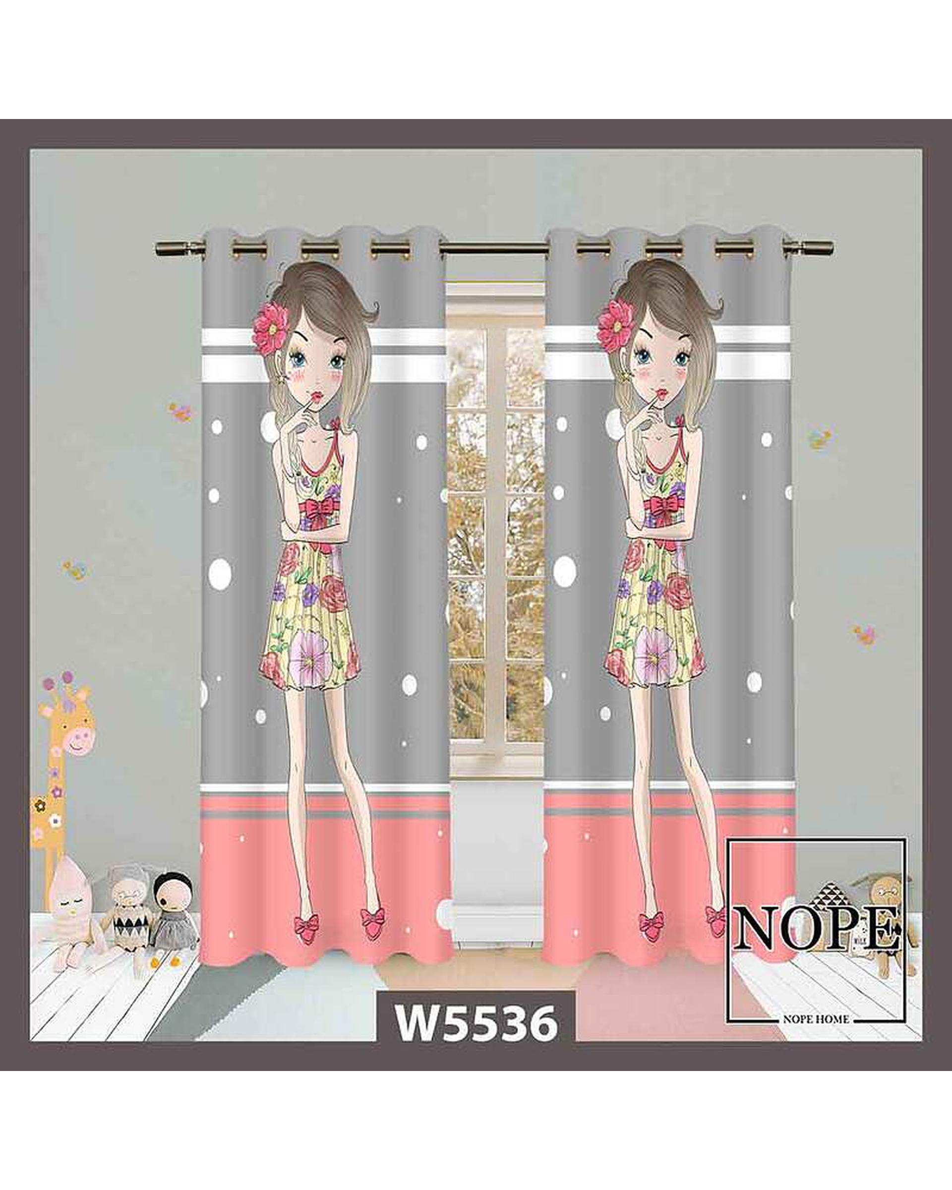 پرده کودک مخمل نوپه هوم Nopehome مدل پانچی طرح دختر مو کوتاه کد W5536