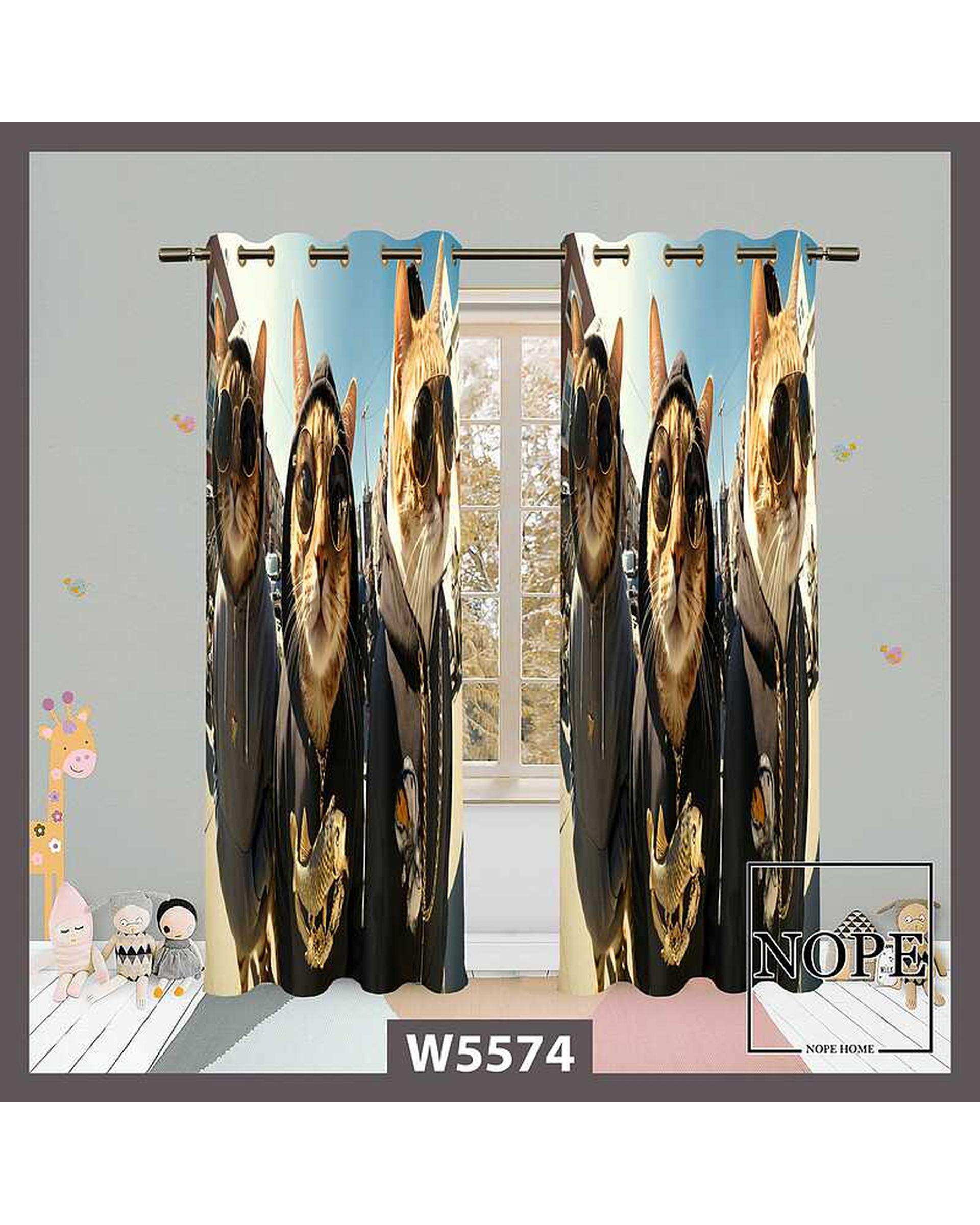 پرده کودک مخمل نوپه هوم Nopehome مدل پانچی طرح گربه عینکی کد W5574