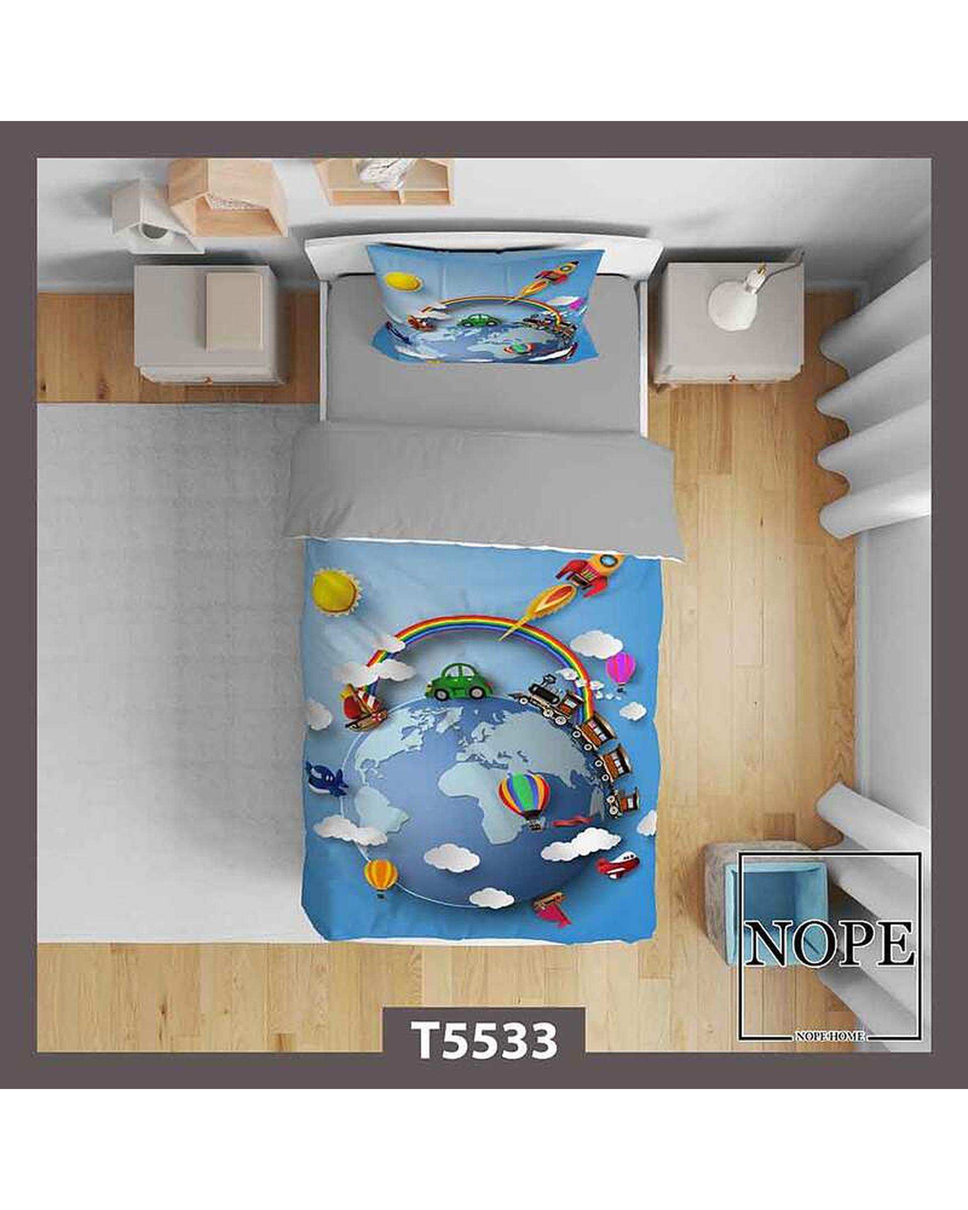 روتختی کودک یک نفره 5 تکه نوپه هوم Nopehome طرح انیمیشنی کره زمین کد T5533