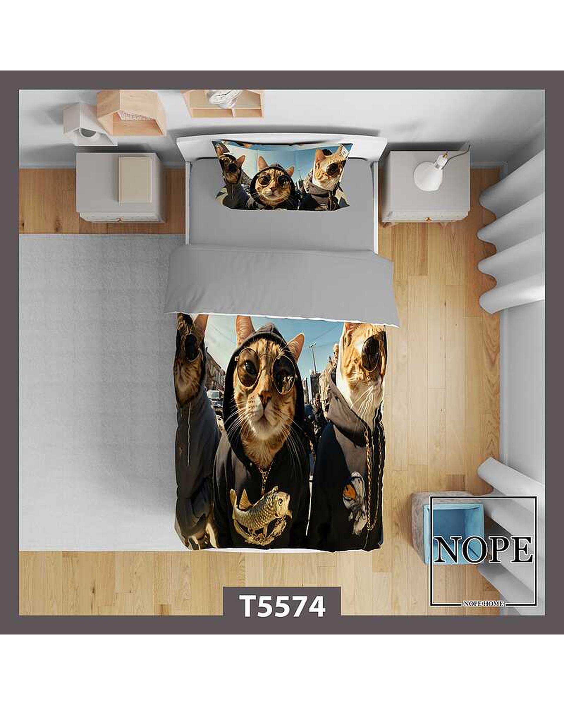 روتختی کودک یک نفره 5 تکه نوپه هوم Nopehome طرح گربه عینکی کد T5574
