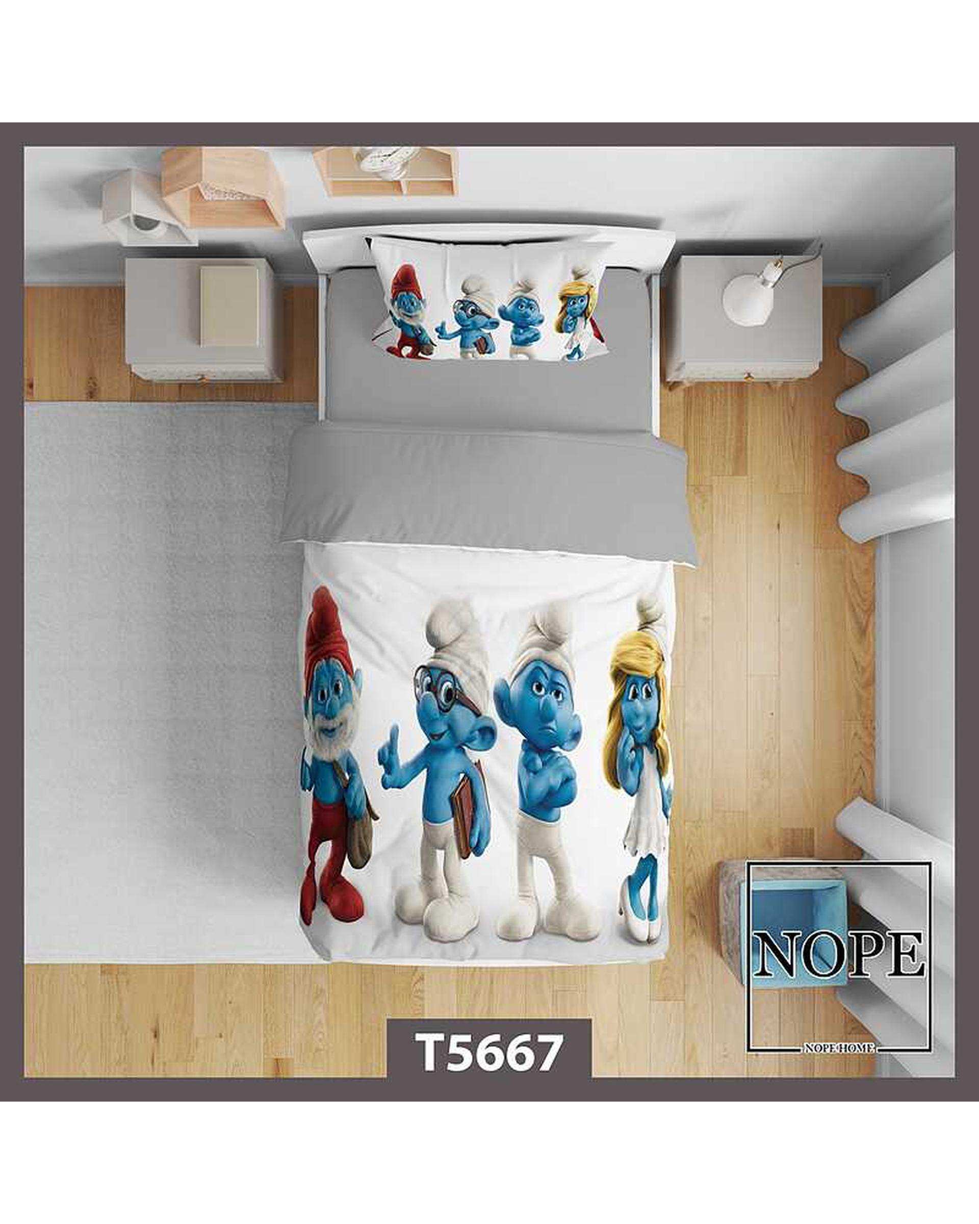 روتختی کودک یک نفره 5 تکه نوپه هوم Nopehome طرح اسمورف ها کد T5667