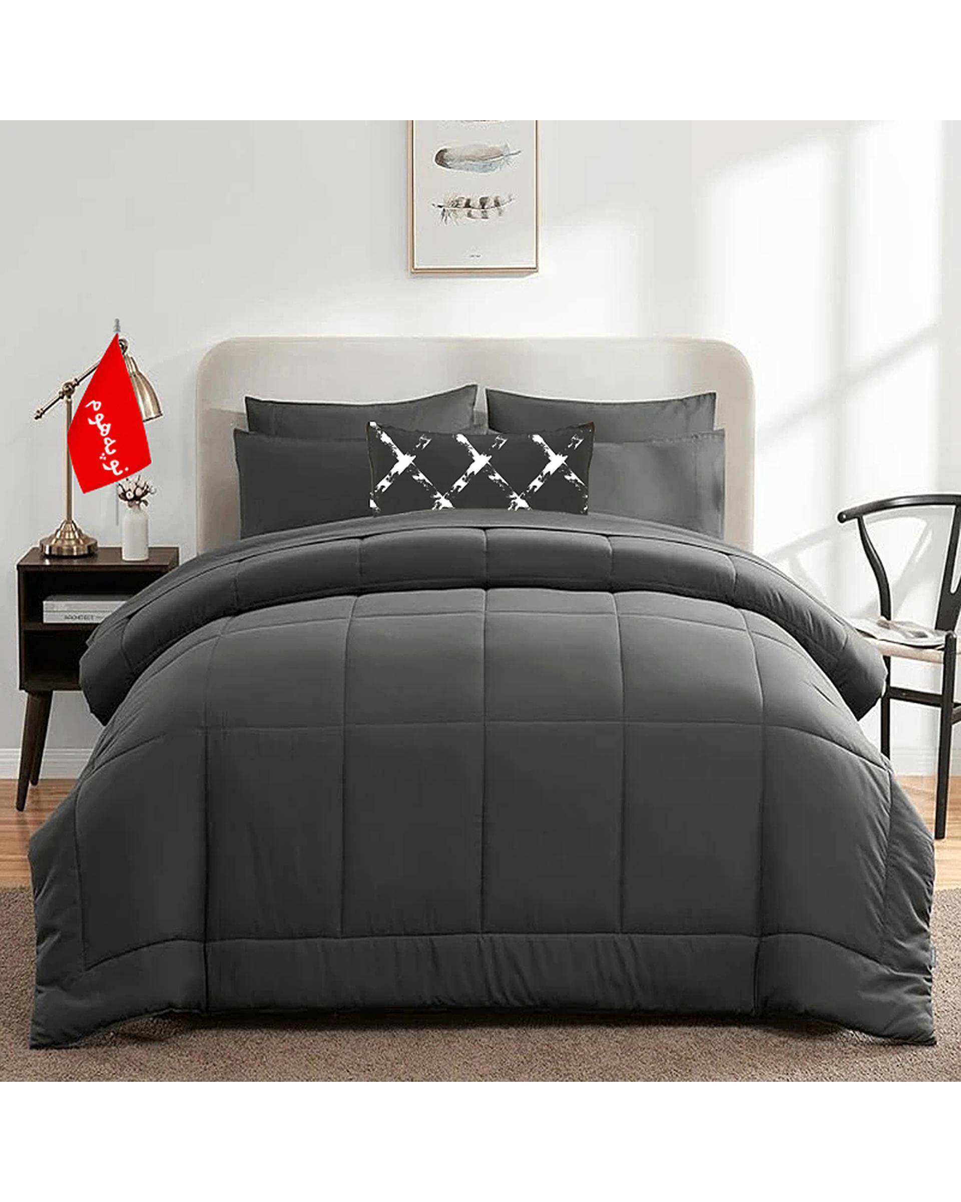 روتختی دو نفره 7 تکه مینیمال نوپه هوم Nopehome طرح مربعی طوسی تیره کد 044