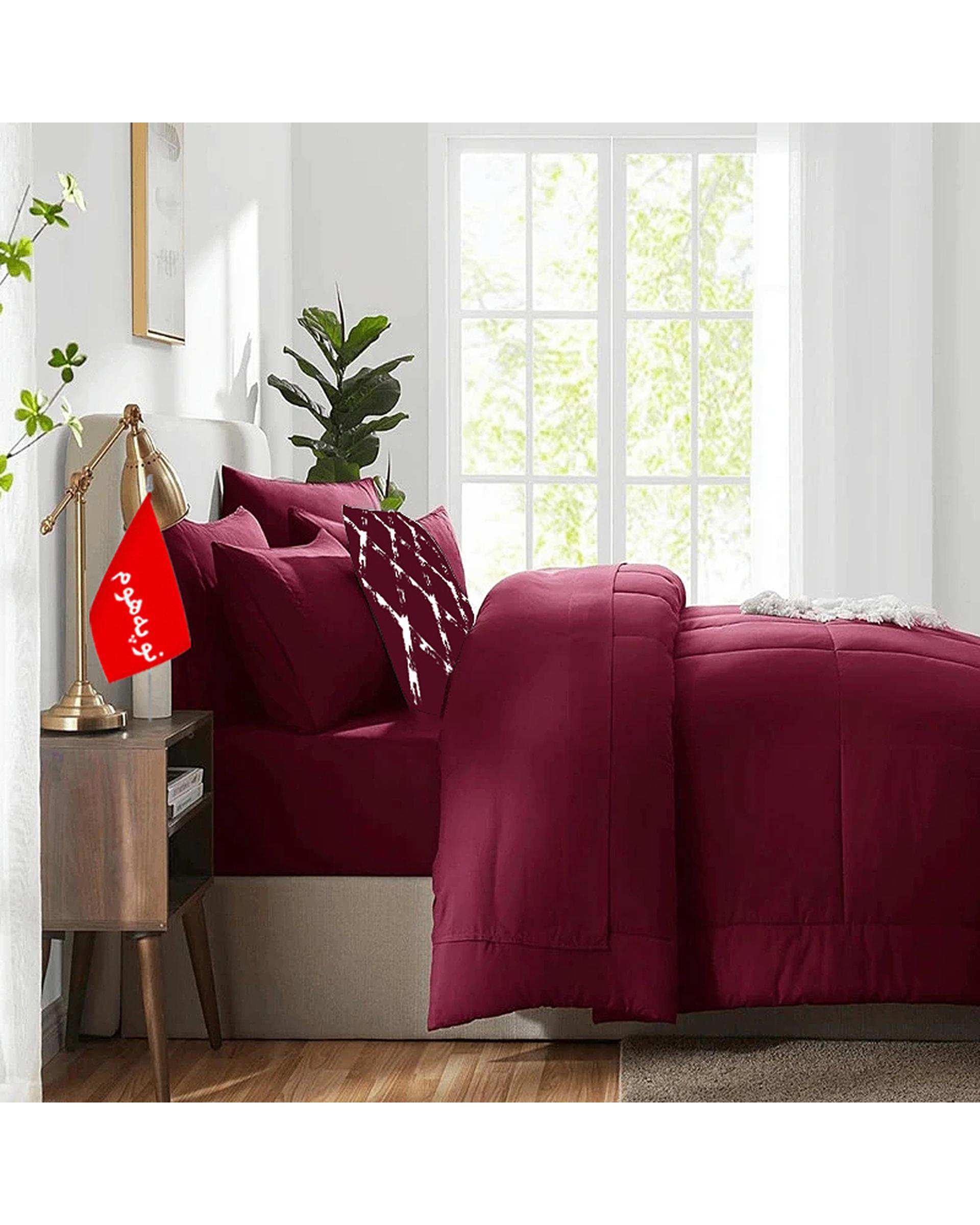 روتختی دو نفره 7 تکه مینیمال نوپه هوم Nopehome طرح مربعی زرشکی کد 050