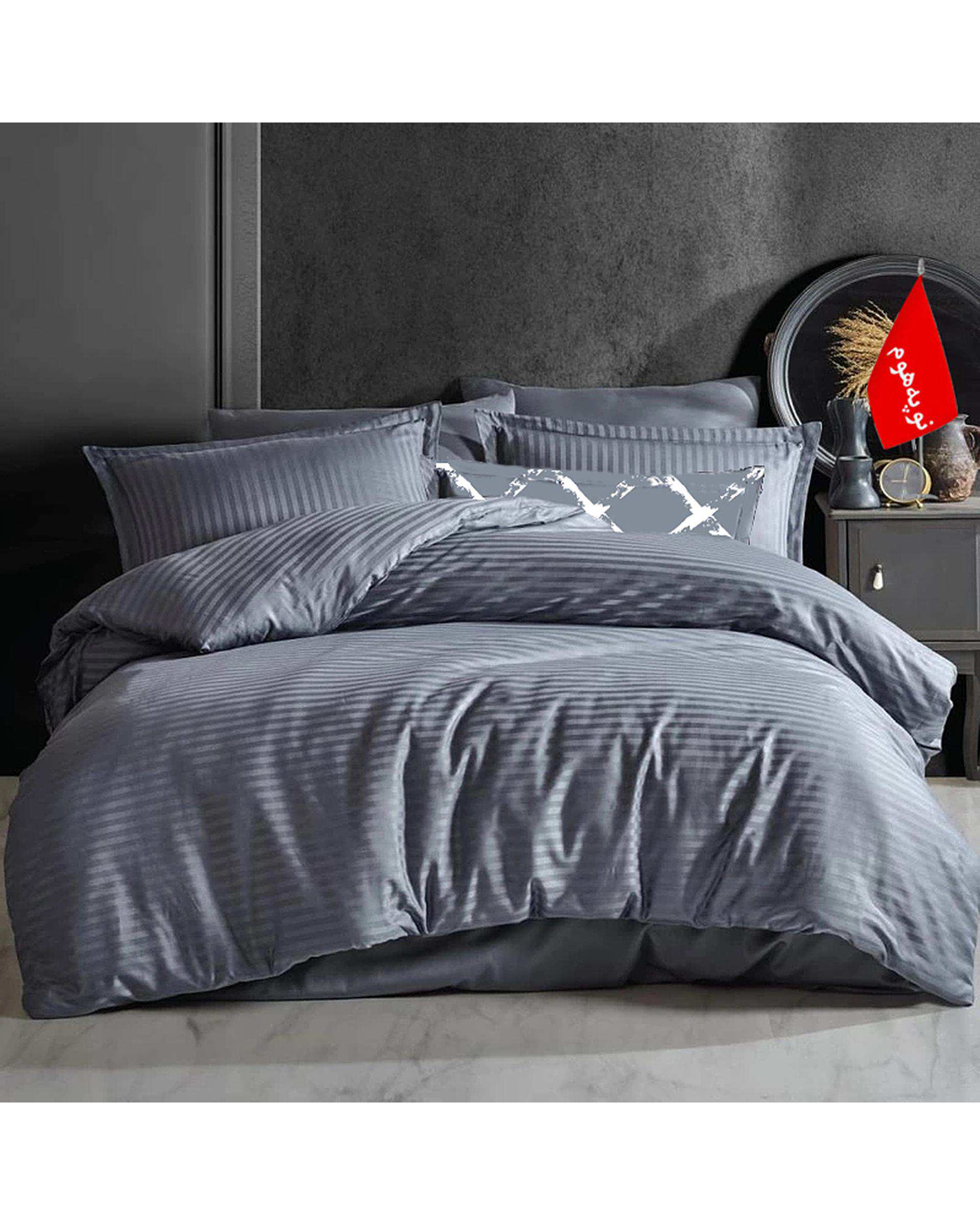 سرویس روتختی کاوری یک نفره 5 تکه نوپه هوم Nopehome طرح بیسیک هتلی راه راه طوسی کد 102