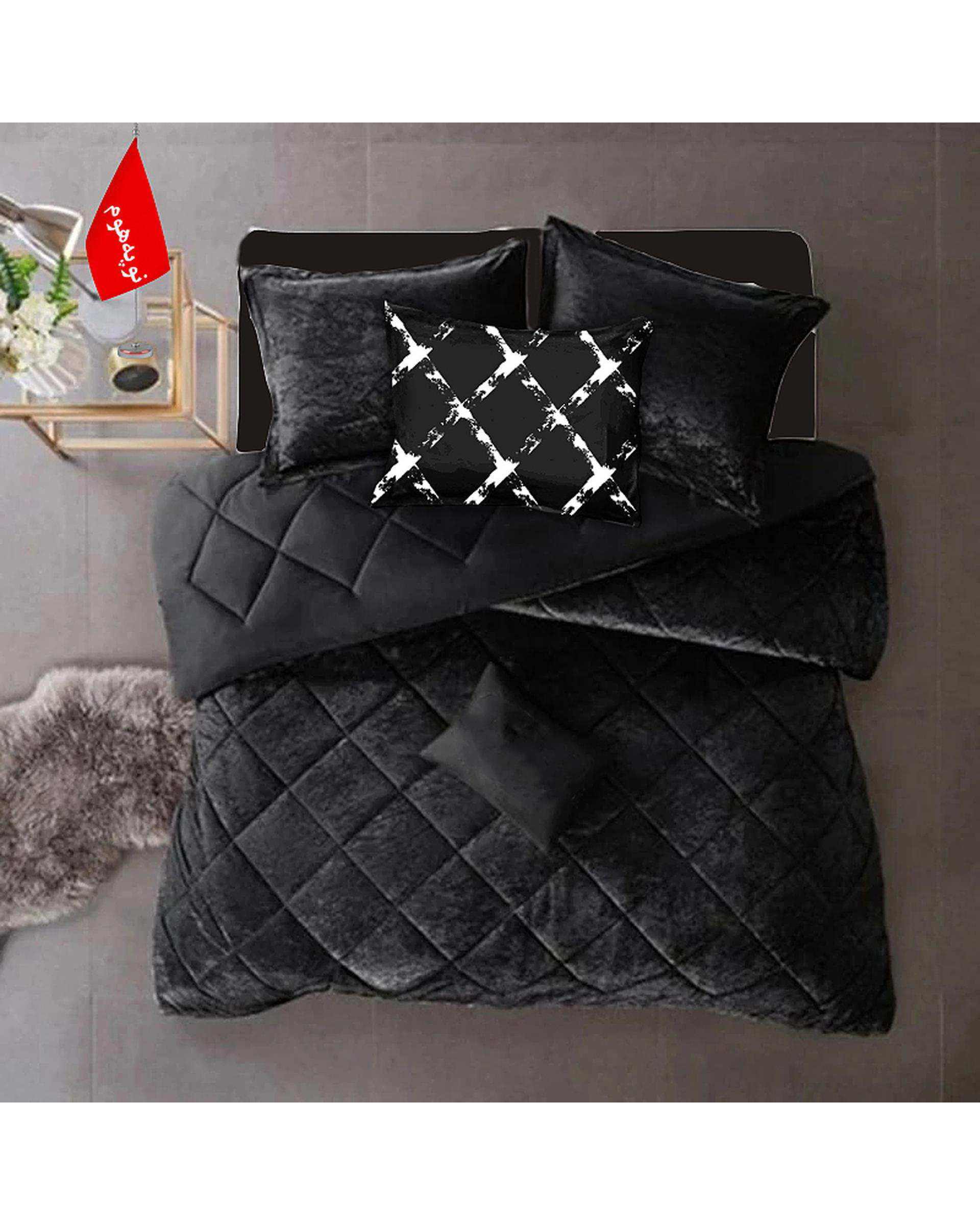 روتختی یک نفره 5 تکه مینیمال نوپه هوم Nopehome طرح لوزی مشکی کد 120