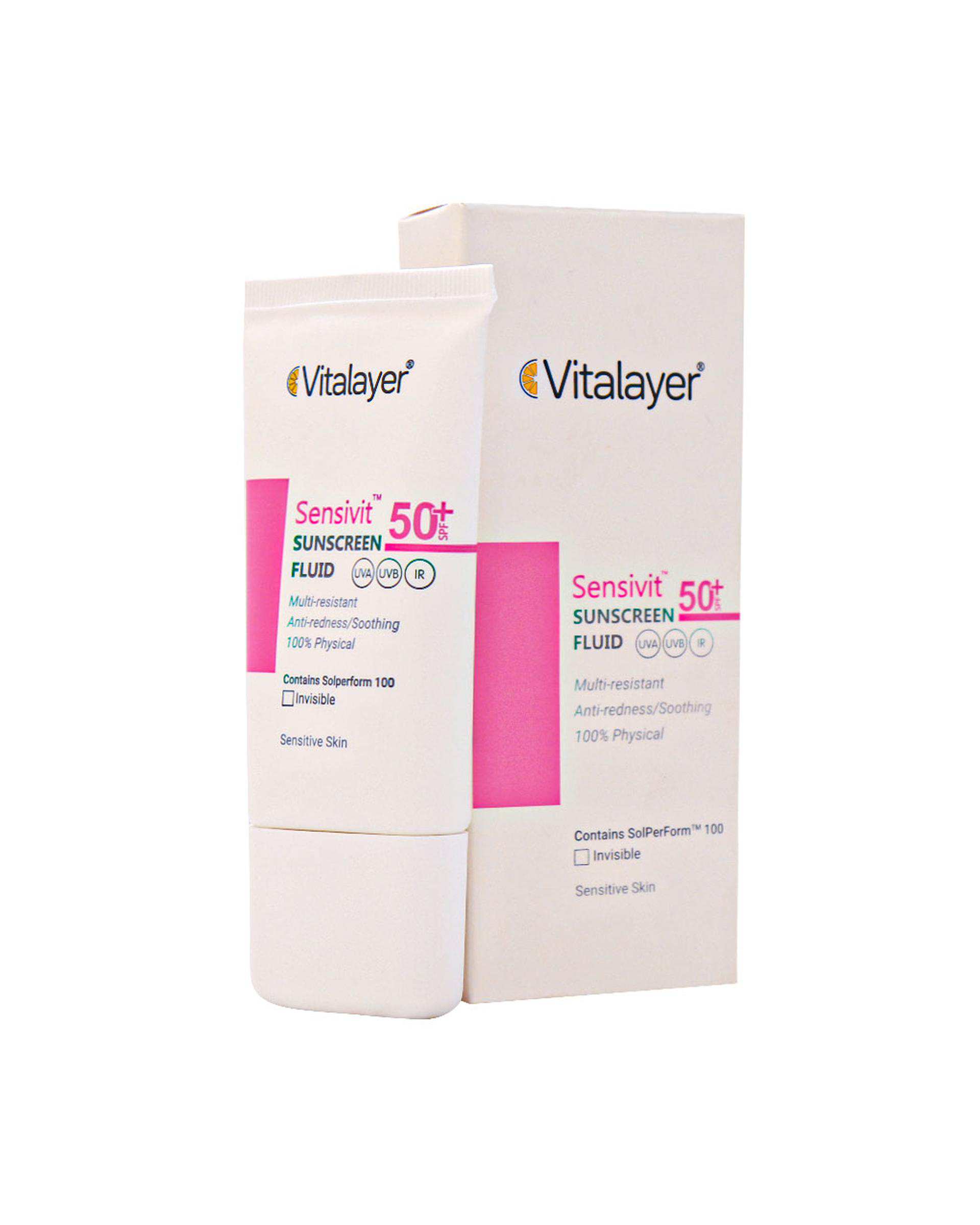 فلوئید ضد آفتاب بی رنگ SPF50 پوست حساس ویتالیر Vitalayer مدل سنسی ویت حجم 50ml