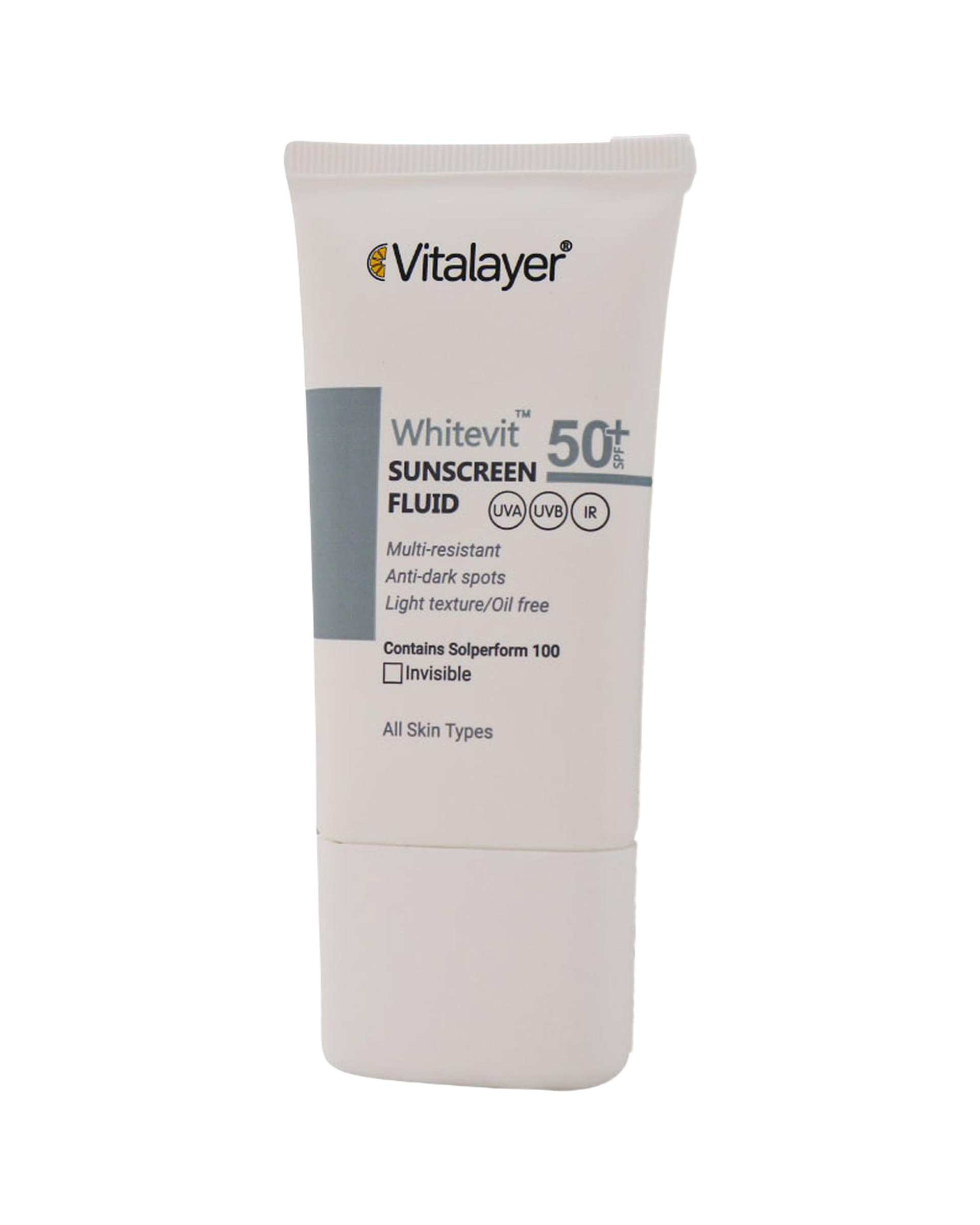 فلوئید ضد آفتاب ضد لک بی رنگ SPF50 وایت ویت ویتالیر Vitalayer حجم 50ml