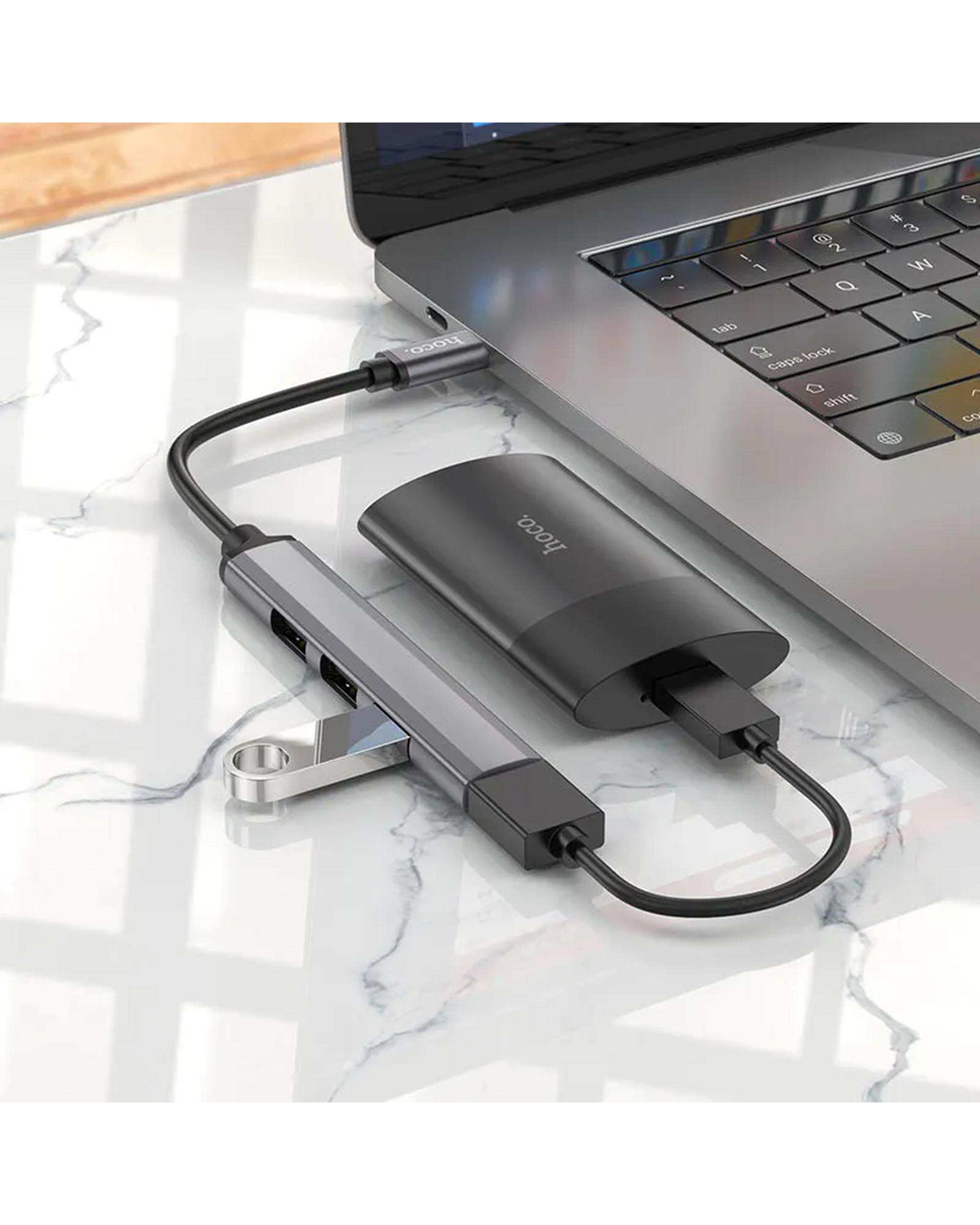 هاب 4 پورت USB-C خاکستری هوکو HOCO مدل HB26 4IN1