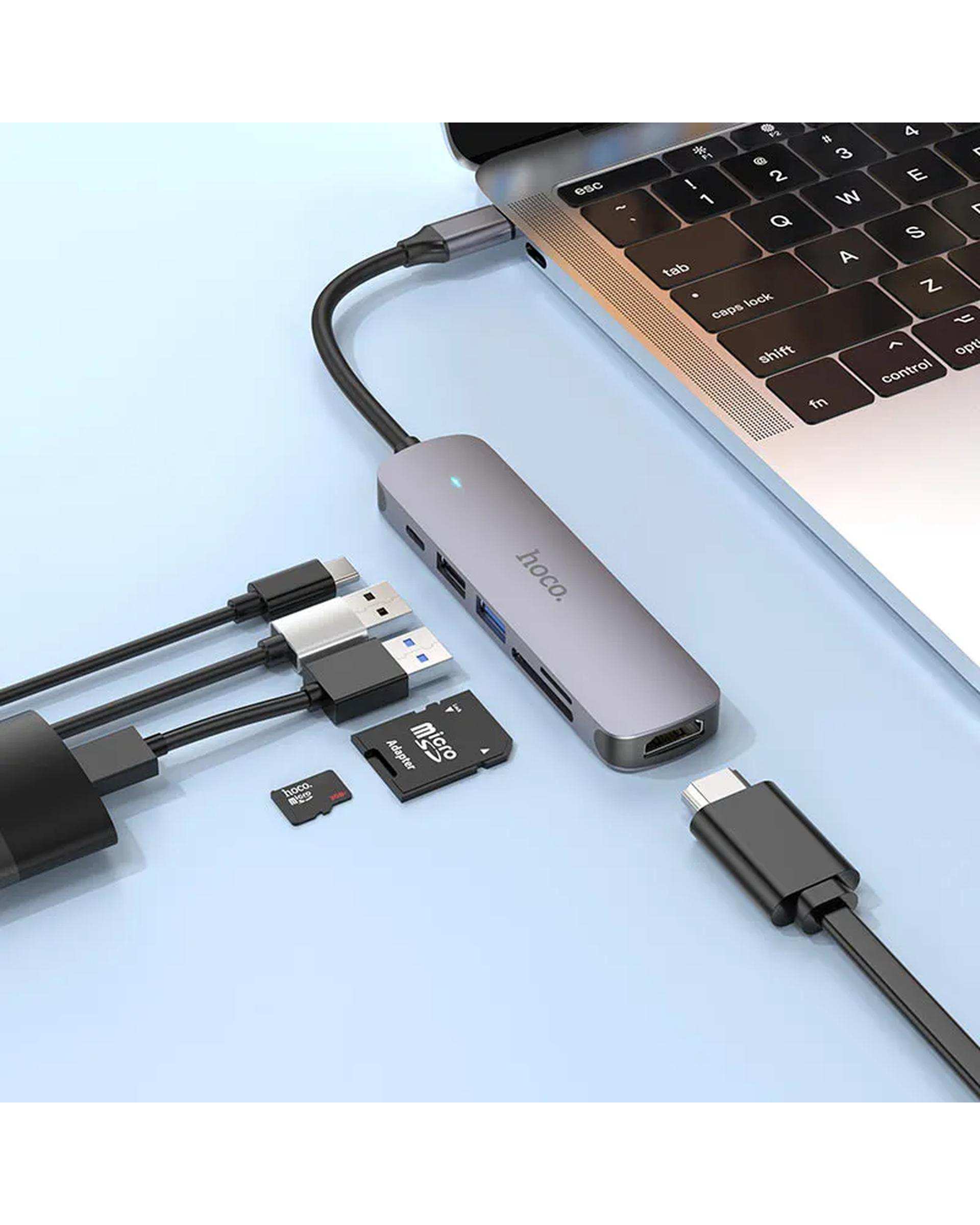 هاب 6 پورت USB-C خاکستری هوکو HOCO مدل HB28