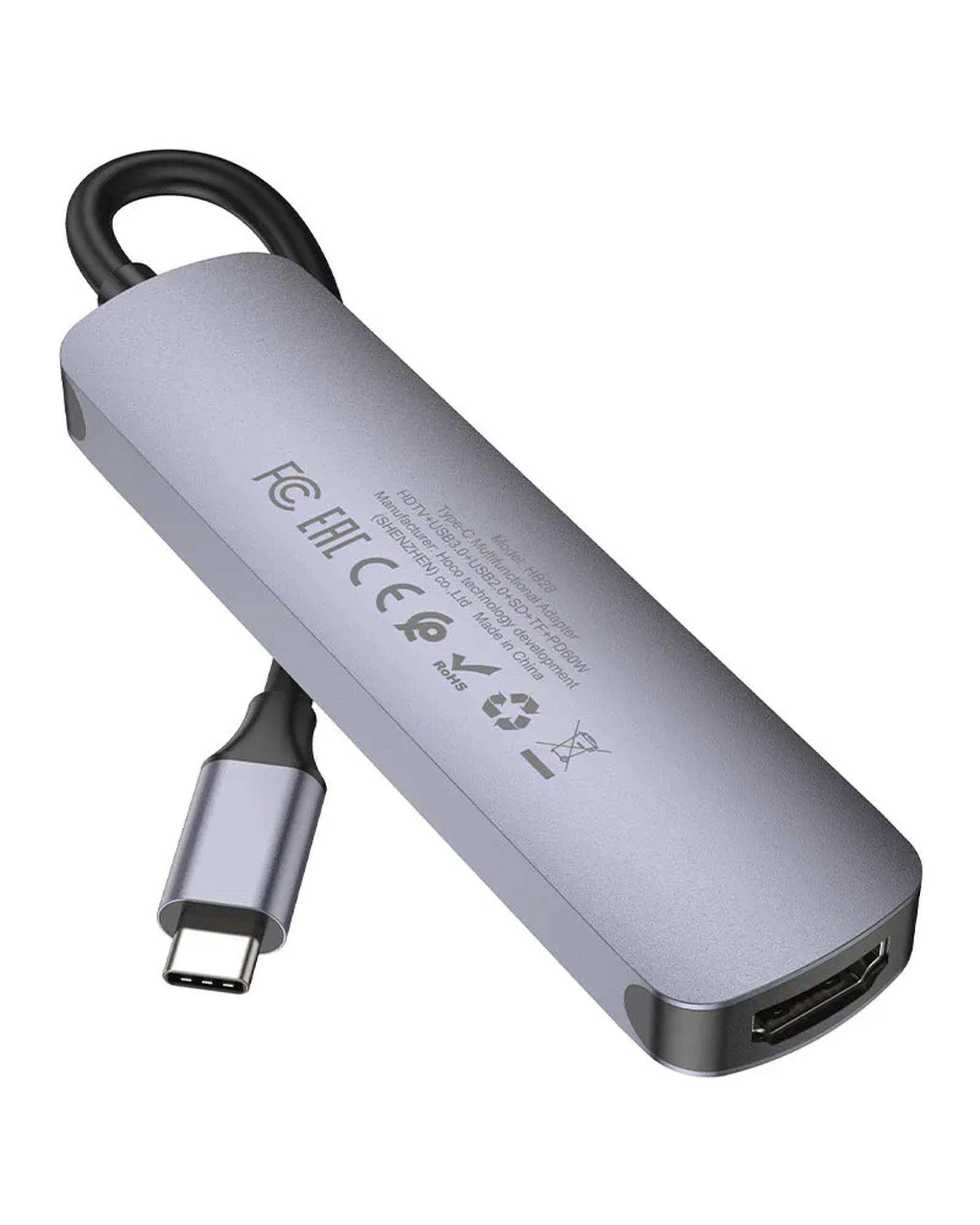 هاب 6 پورت USB-C خاکستری هوکو HOCO مدل HB28