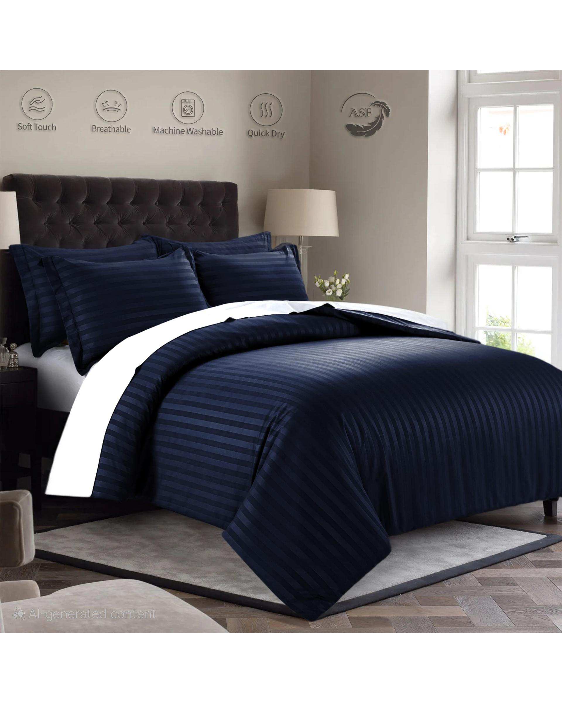 سرویس لحاف روتختی یک نفره 6 تکه عرض 90 دو رویه سرمه ای ای اس اف ASF مدل هتلی