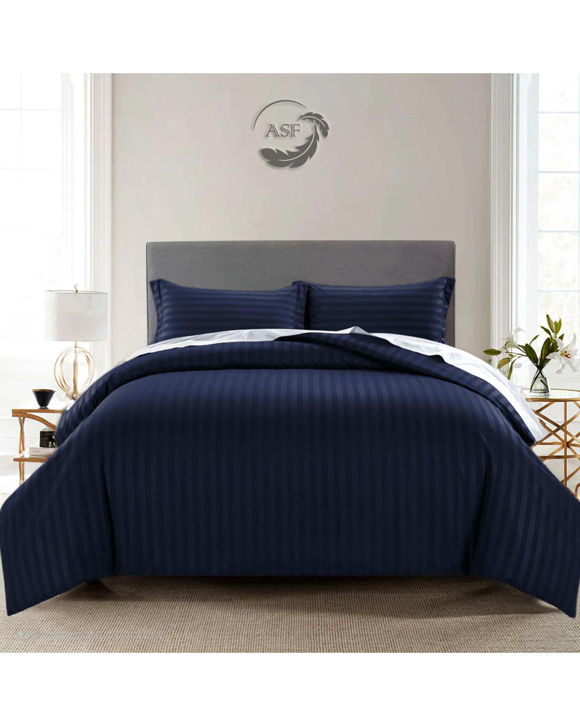 سرویس لحاف روتختی یک نفره 6 تکه عرض 90 دو رویه سرمه ای ای اس اف ASF مدل هتلی